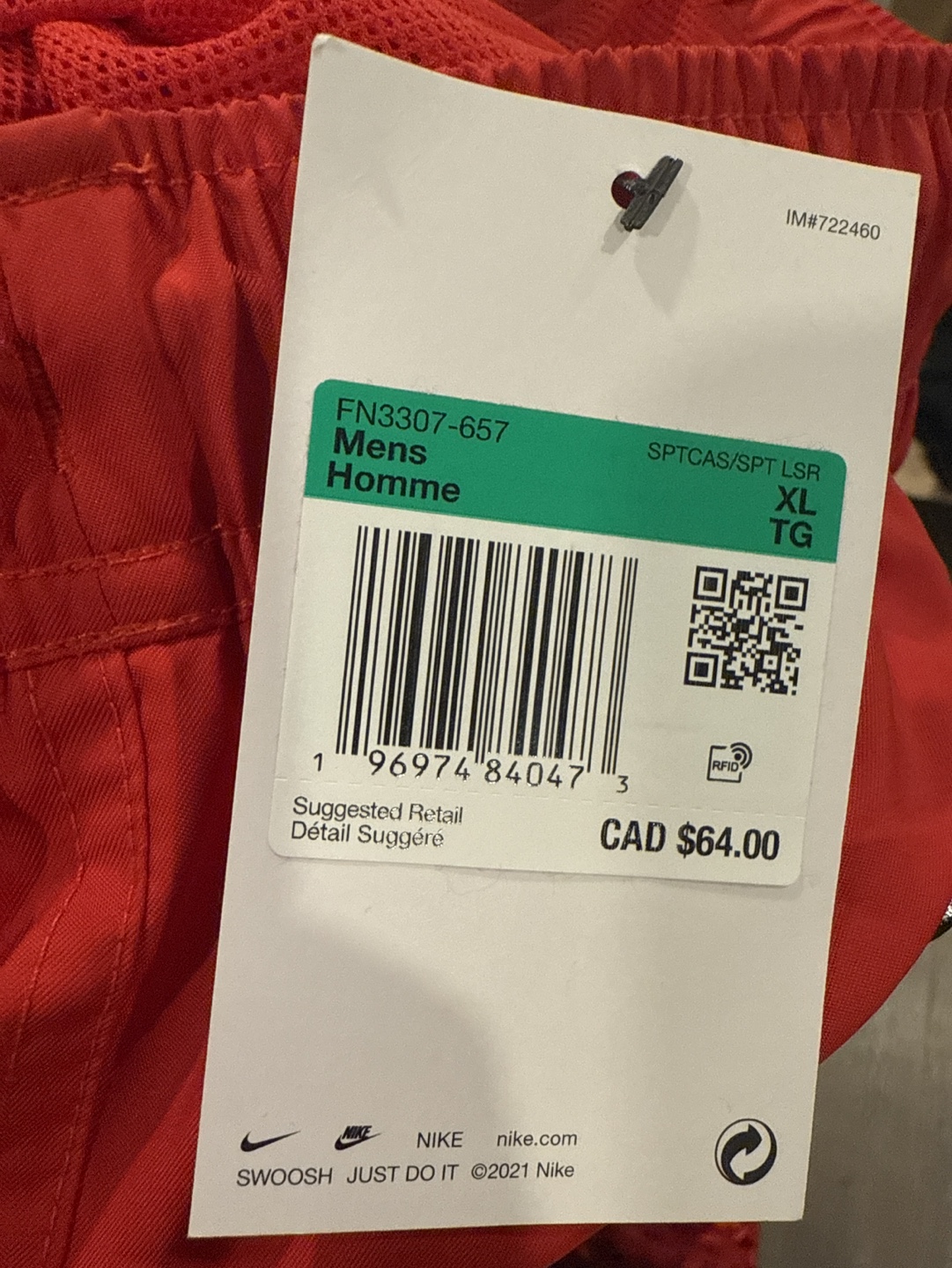 Nike Men's Red Standard Fit Above Knee Length Shorts - Size XL - photo 4