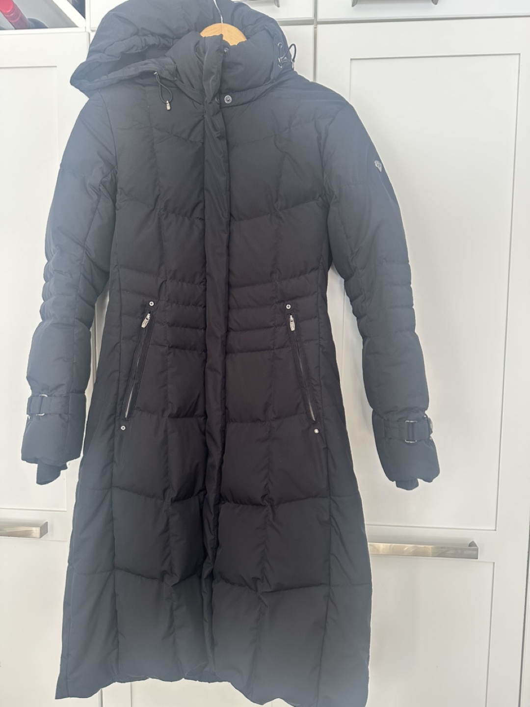 MeCo Women's Black Long Puffer Down Jacket with Hood - Size S
