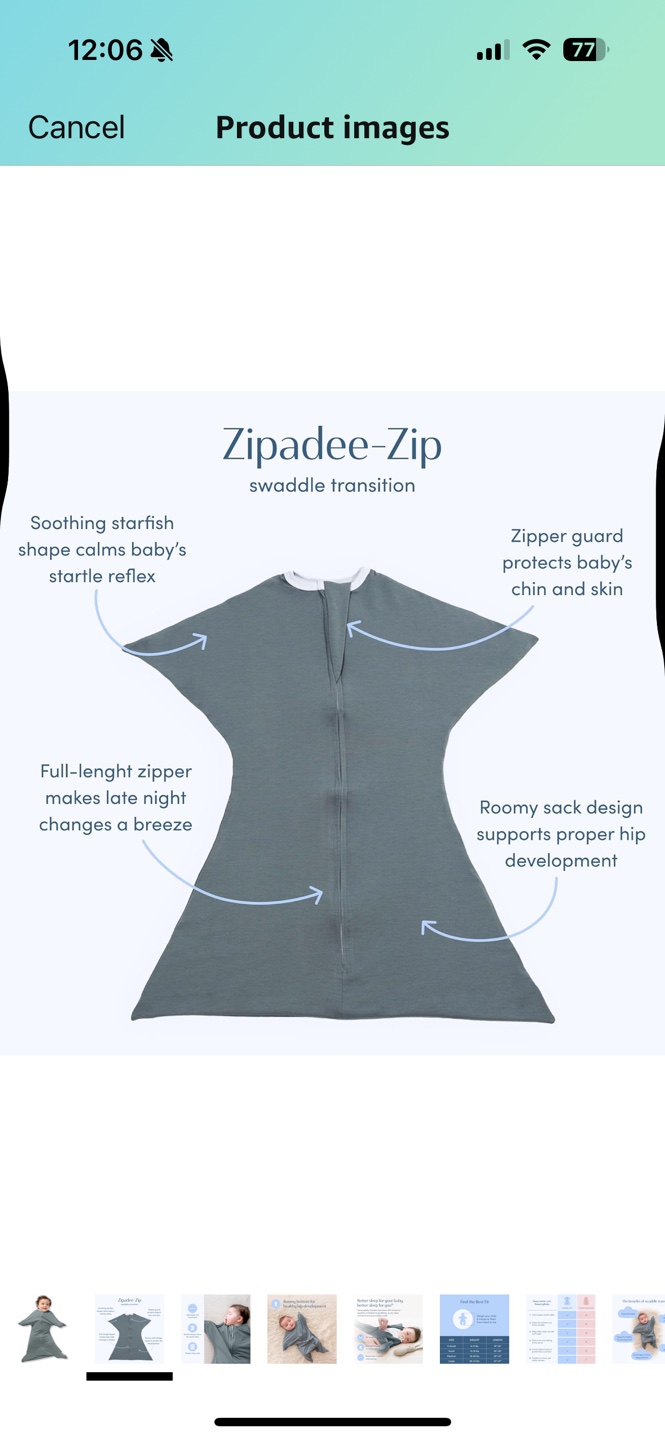 Zipadee-Zip Swaddle Transition Sack - Charcoal Grey
