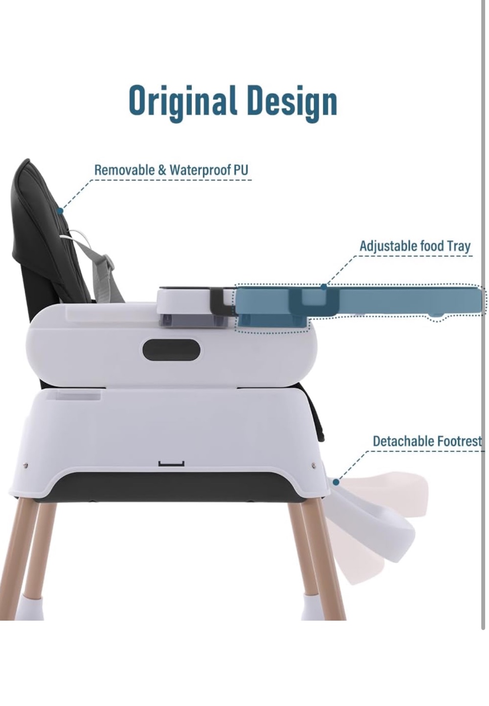Baby High Chair with Adjustable Tray and Detachable Footrest - photo 4