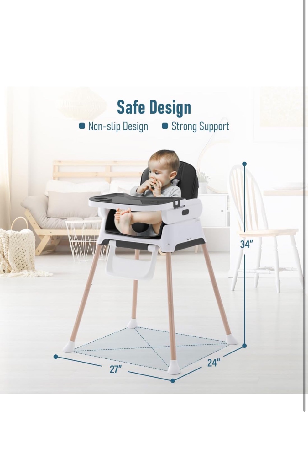 Baby High Chair with Adjustable Tray and Detachable Footrest - photo 5