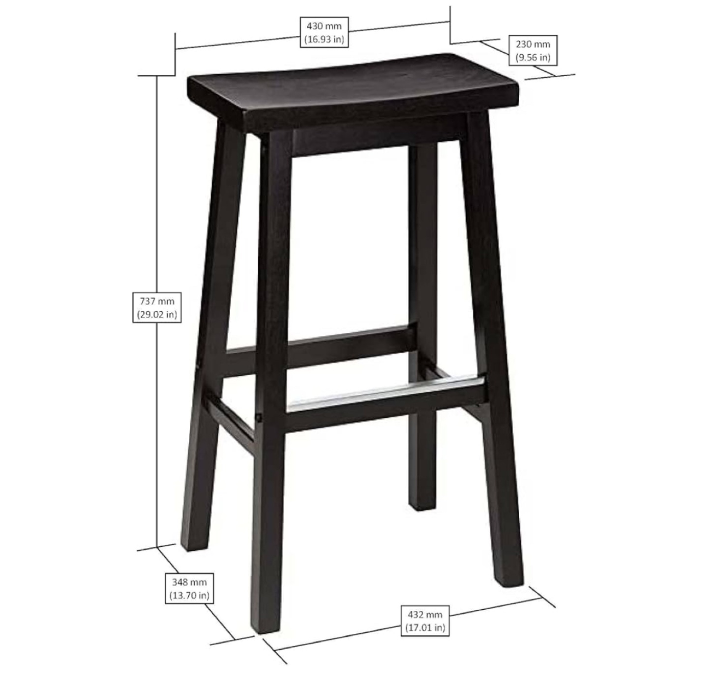 Set of 2 Black Wooden Saddle Seat Bar Stool - photo 3