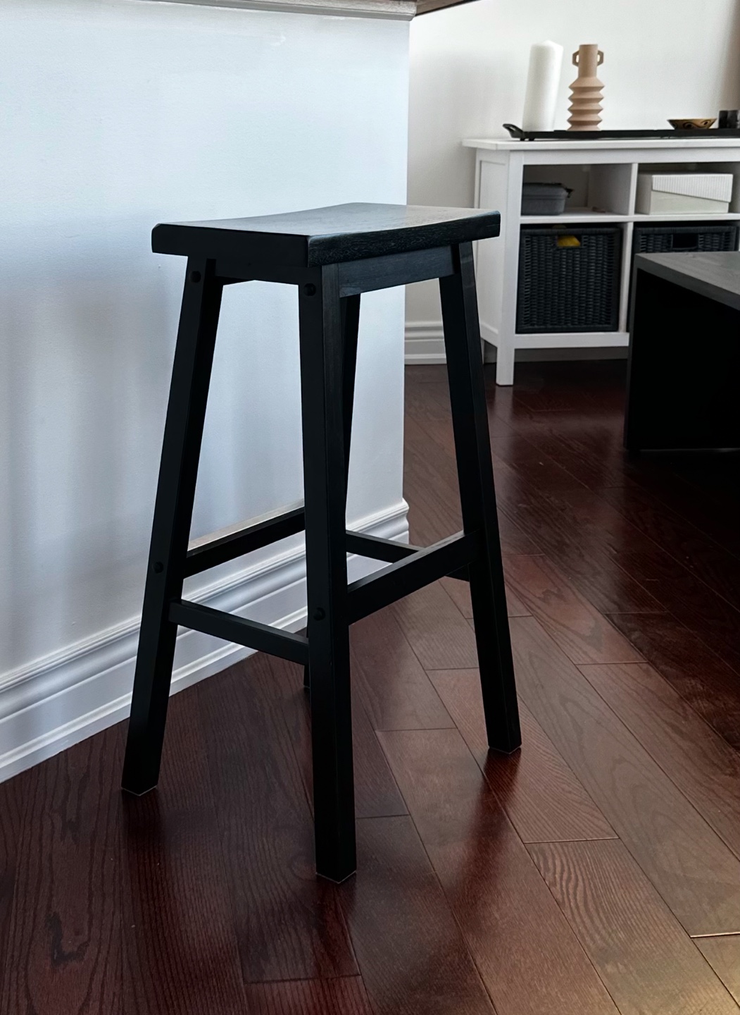 Set of 2 Black Wooden Saddle Seat Bar Stool