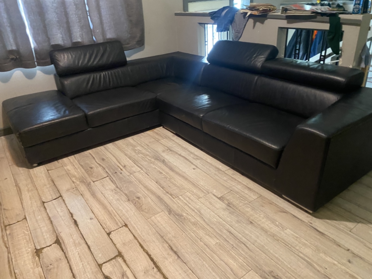 Black Leather L-Shaped Sectional Sofa