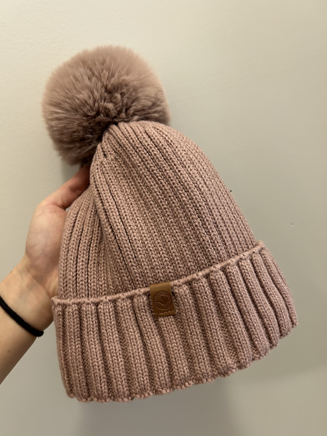 Pink Knit Pompom Beanie