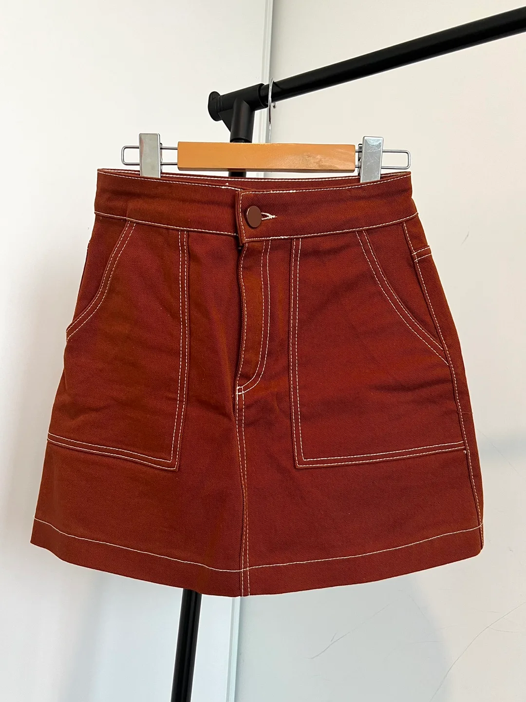Zara TRF Collection Burnt Orange Mini Denim Skirt w/2 pockets image indicator(8)