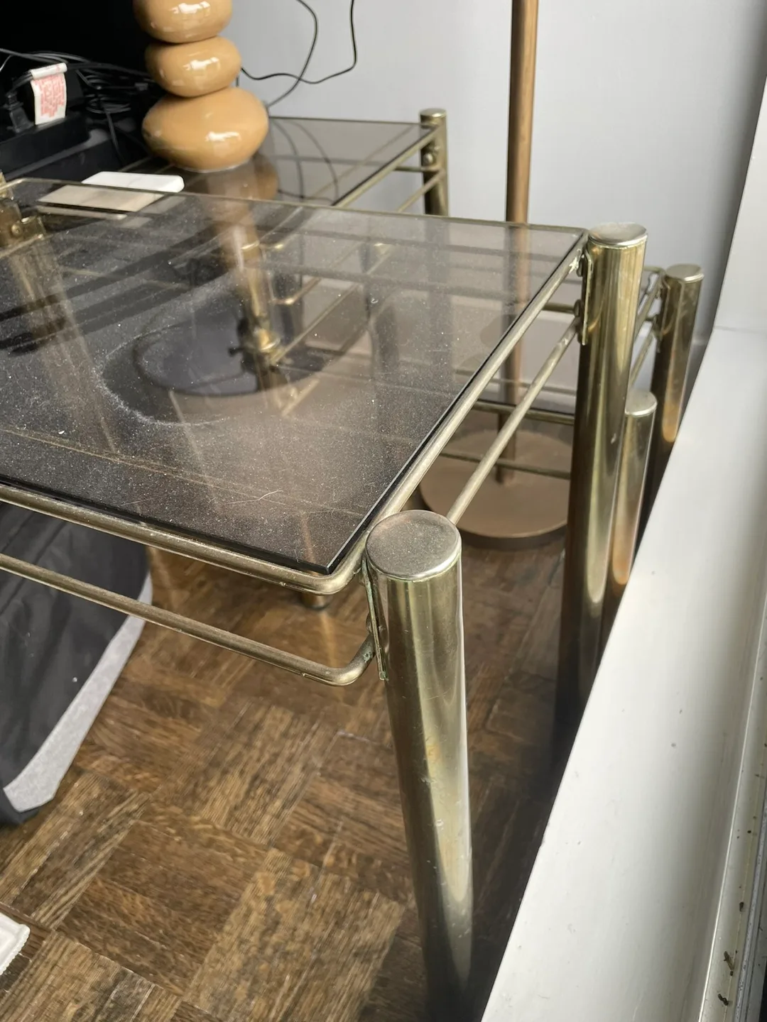 Set of Three Brass and Glass Nesting Tables image indicator(4)