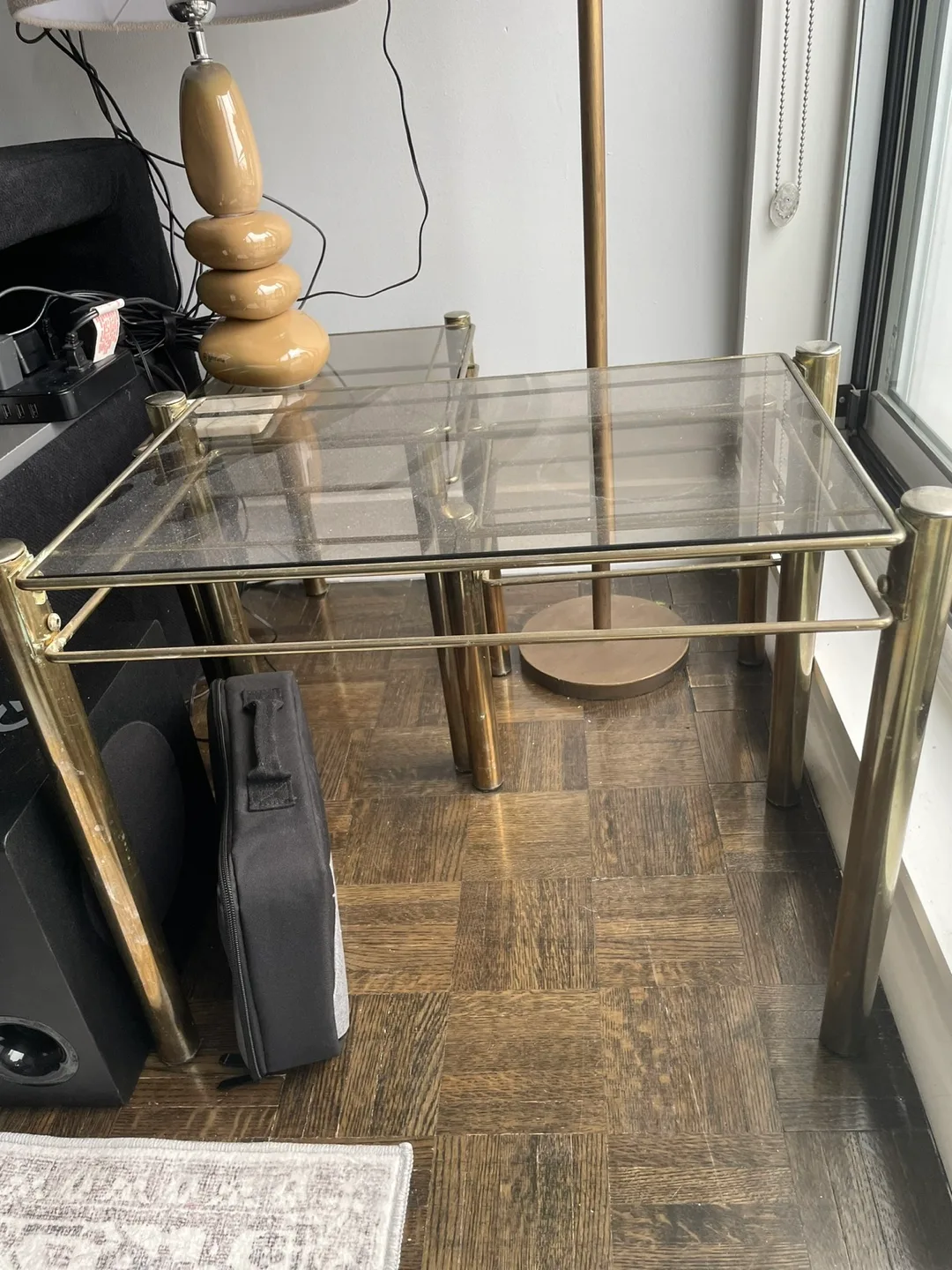 Set of Three Brass and Glass Nesting Tables image indicator(3)