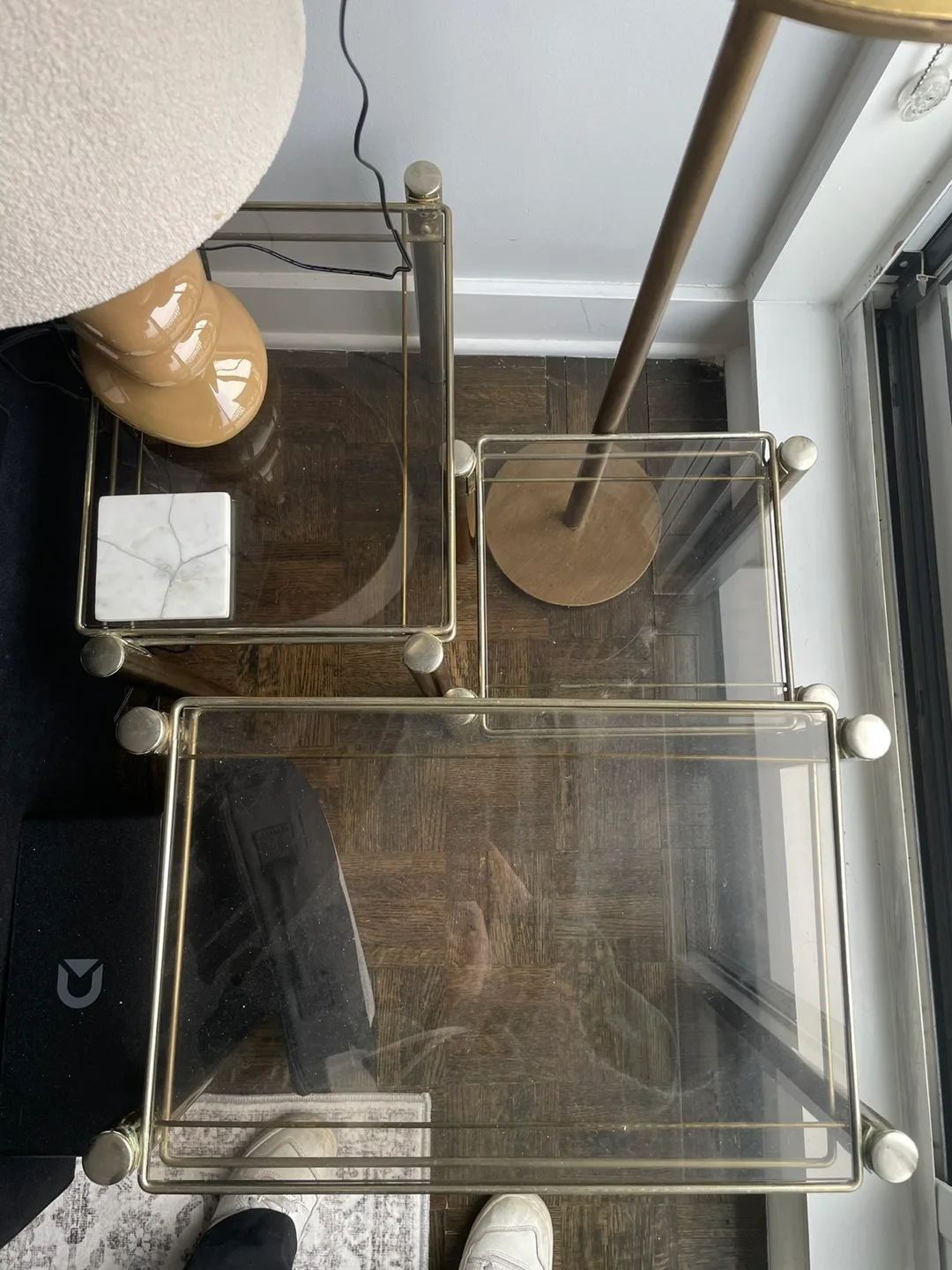 Set of Three Brass and Glass Nesting Tables image indicator(2)