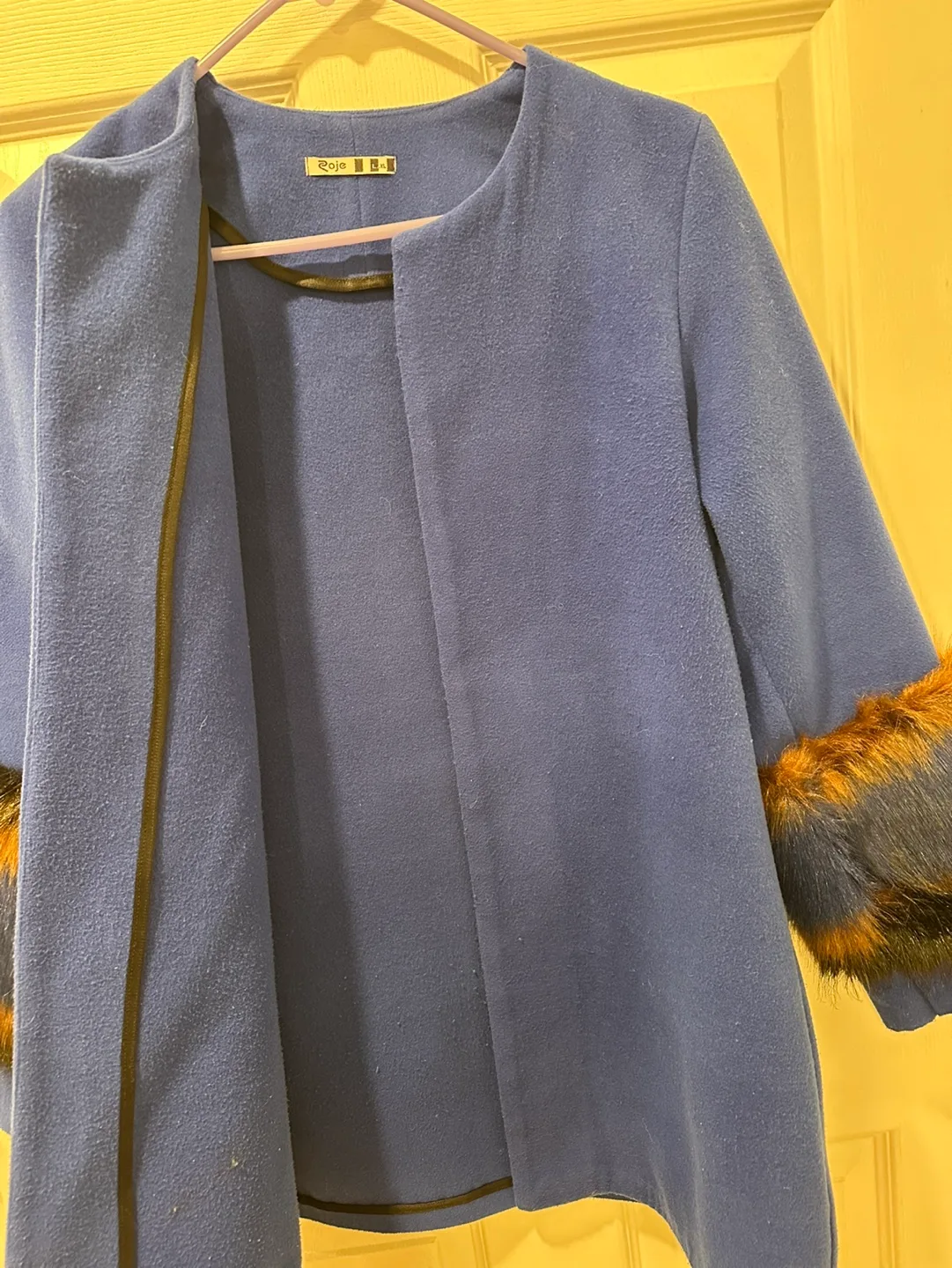 Roje Women's Blue Coat with Faux Fur Cuffs image indicator(4)