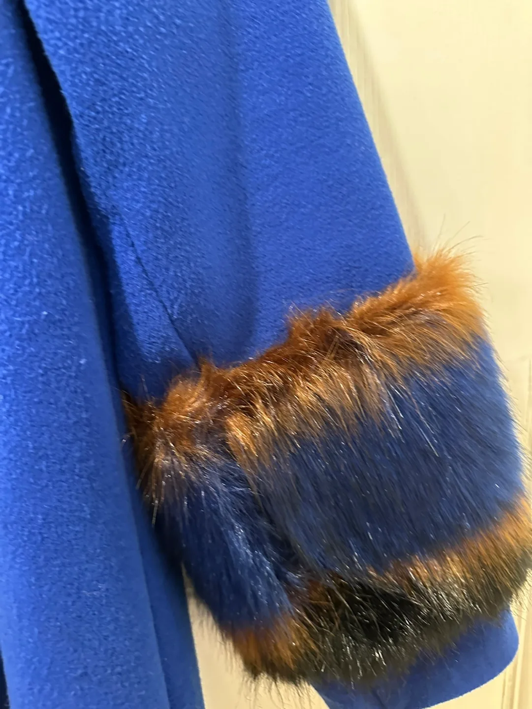 Roje Women's Blue Coat with Faux Fur Cuffs image indicator(2)