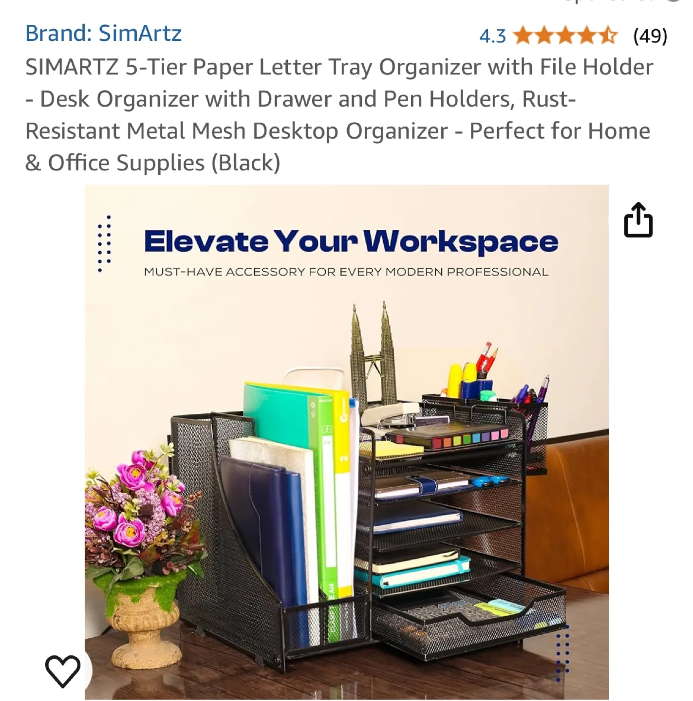 Simartz 5-Tier Metal Mesh Desk Organizer image indicator(2)