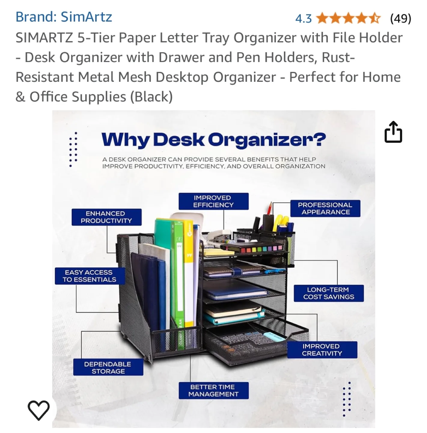 Simartz 5-Tier Metal Mesh Desk Organizer image indicator(3)