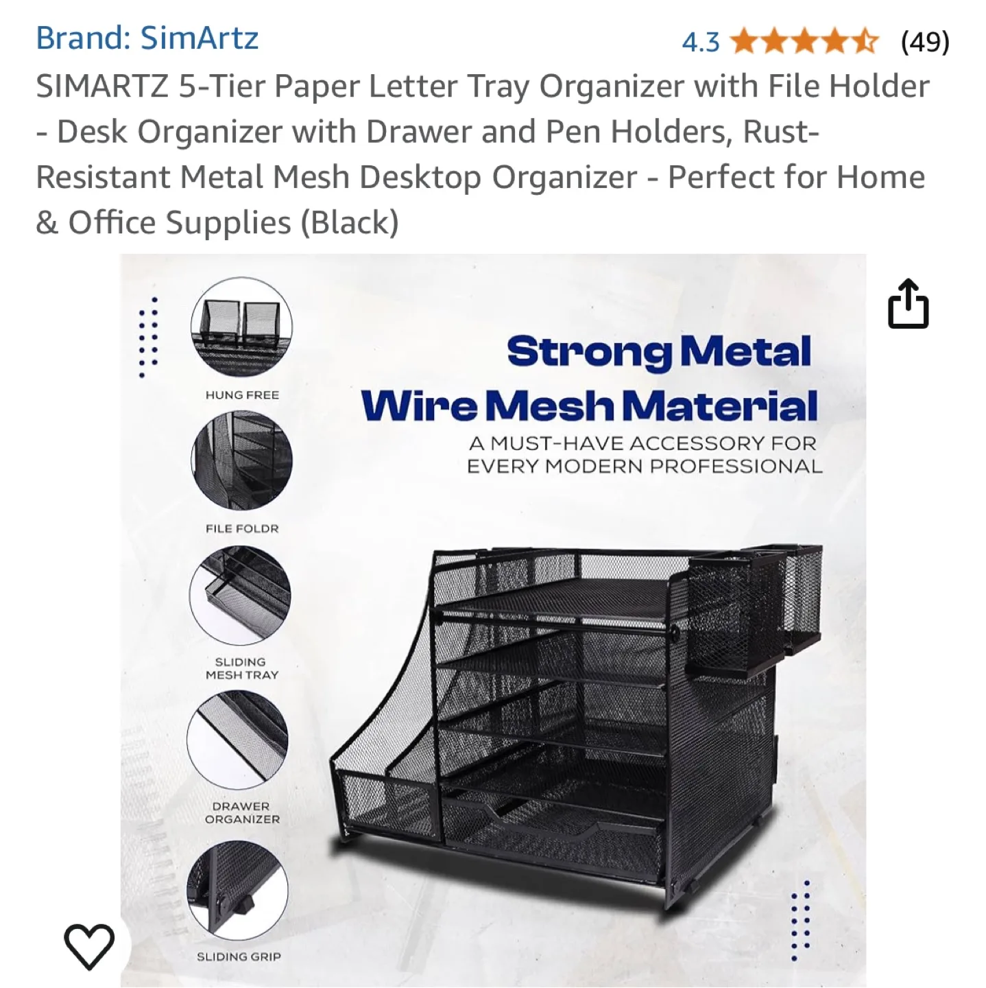 Simartz 5-Tier Metal Mesh Desk Organizer image indicator(5)