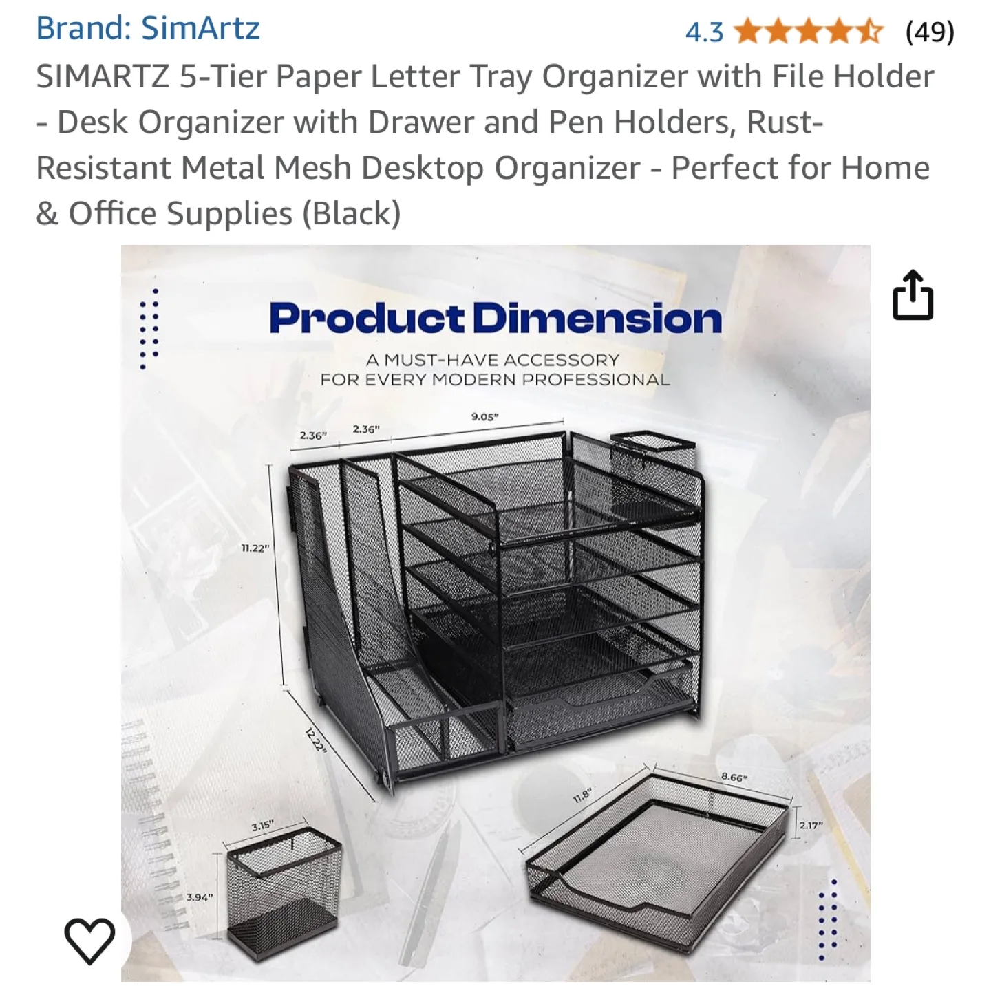 Simartz 5-Tier Metal Mesh Desk Organizer image indicator(4)