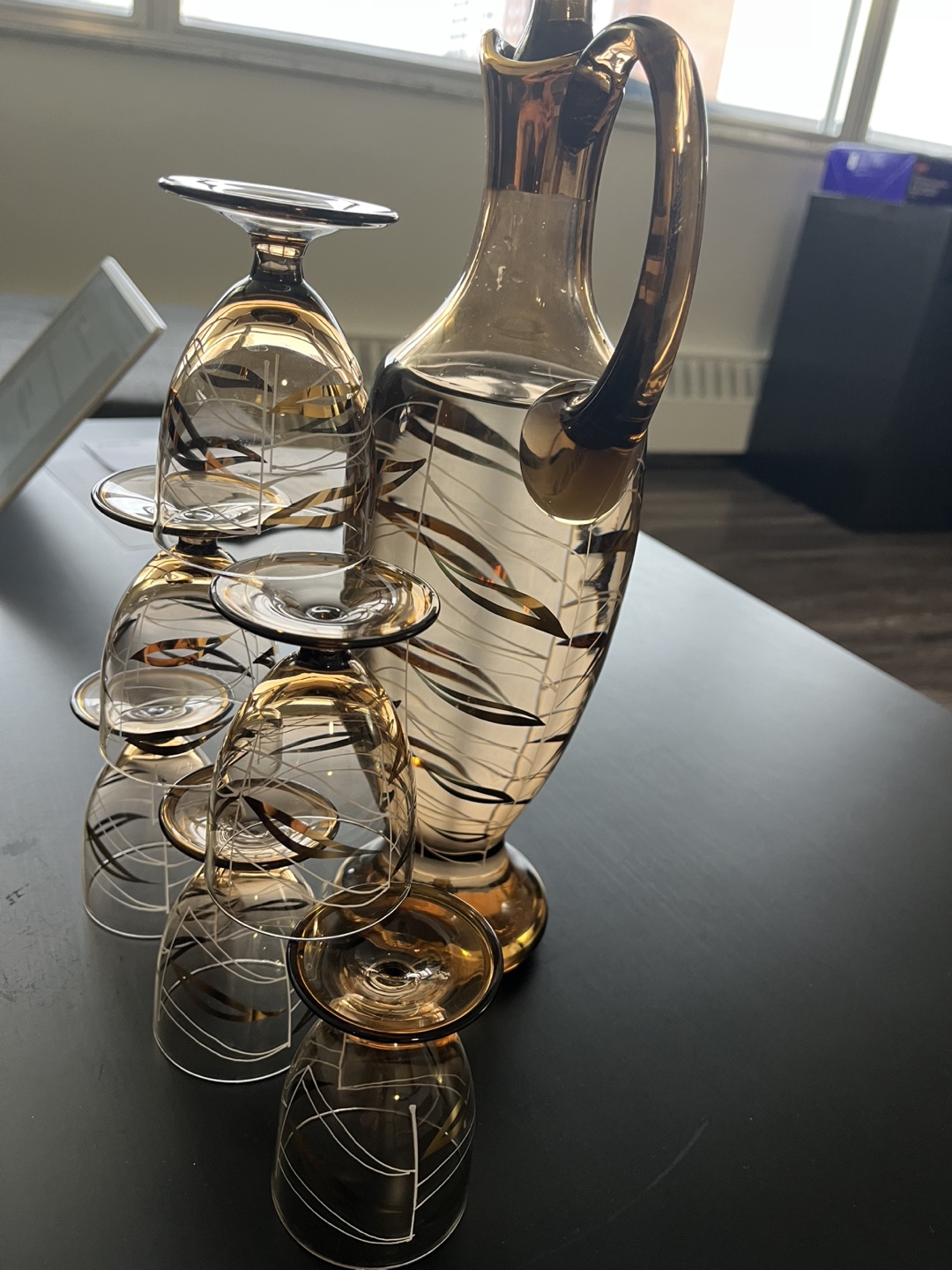 Vintage Glass Decanter Set with Six Glasses