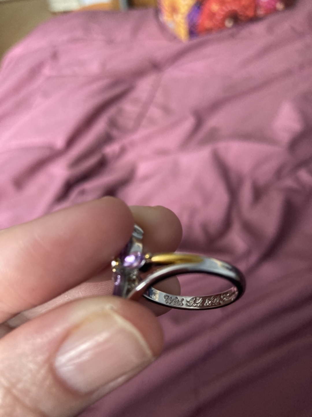 Purple and White stoned Flower Ring - photo 3