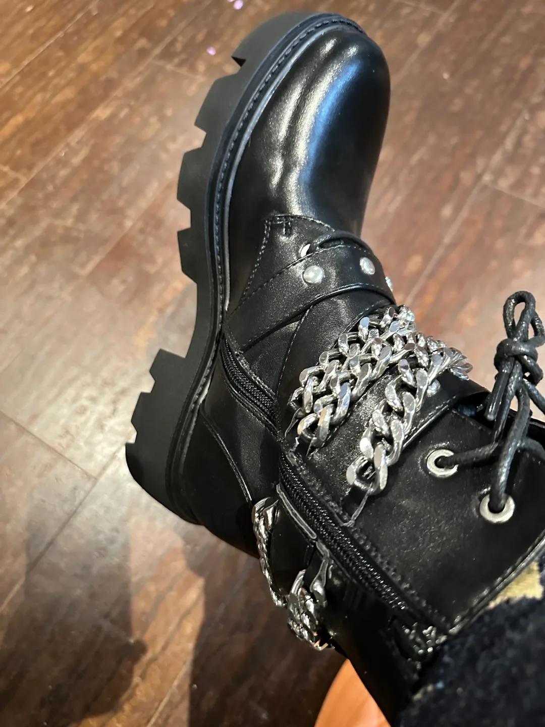 Black Chunky Chain Detail Boots image indicator(2)