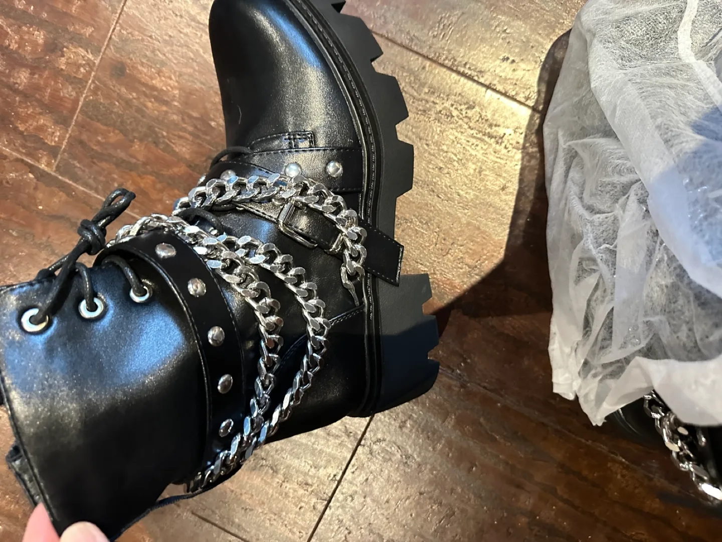 Black Chunky Chain Detail Boots image indicator(8)