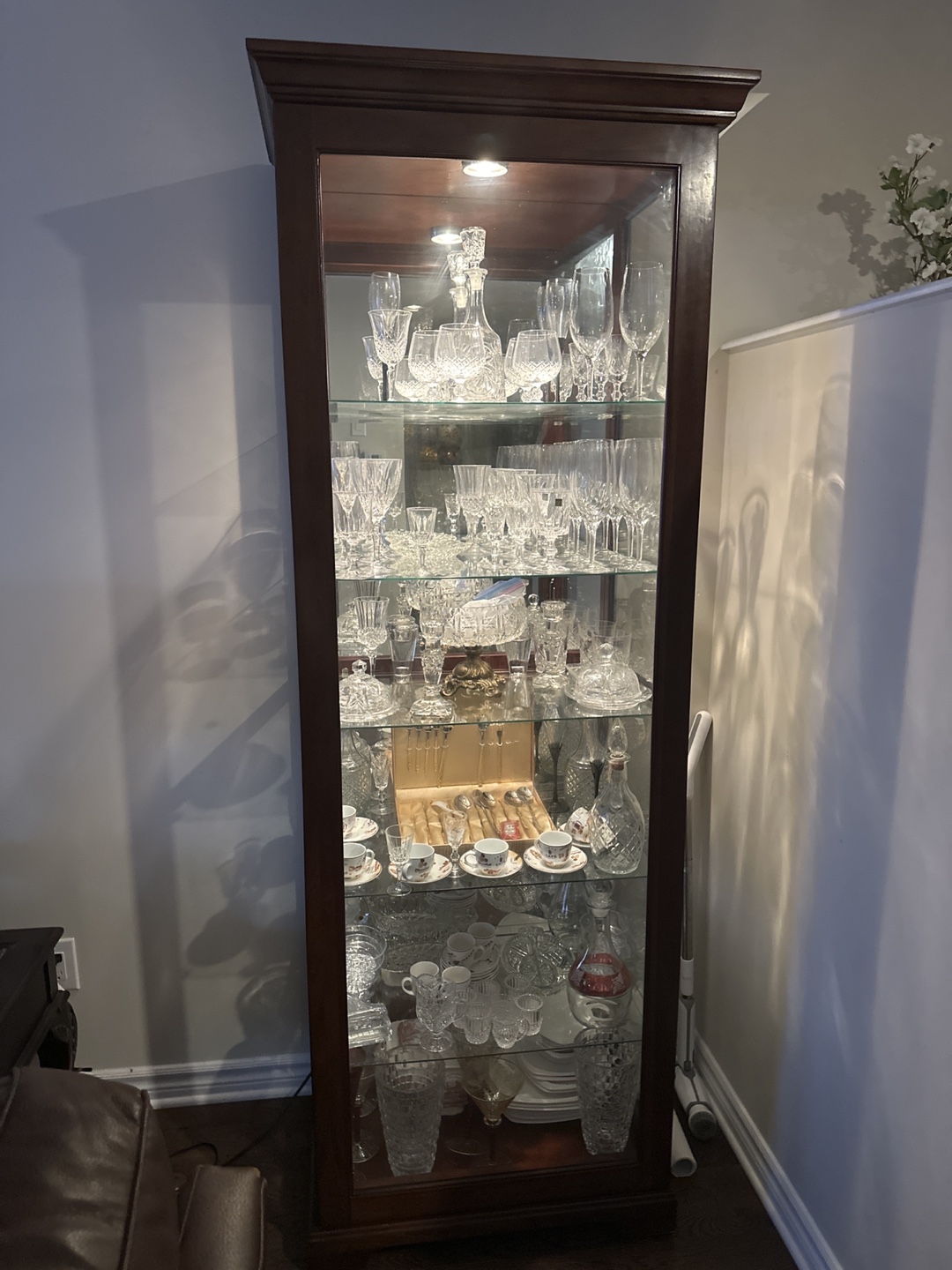 Tall Wooden Curio Cabinet with Glass Shelves - photo 2