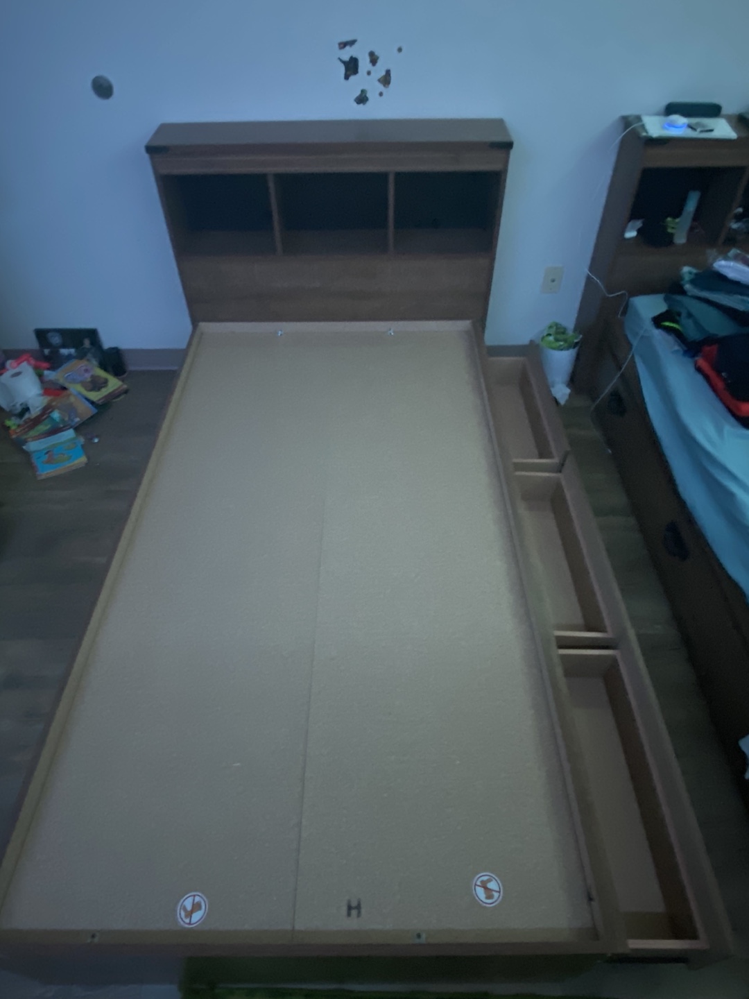 2 Single Bed Frames with Headboards and Drawers