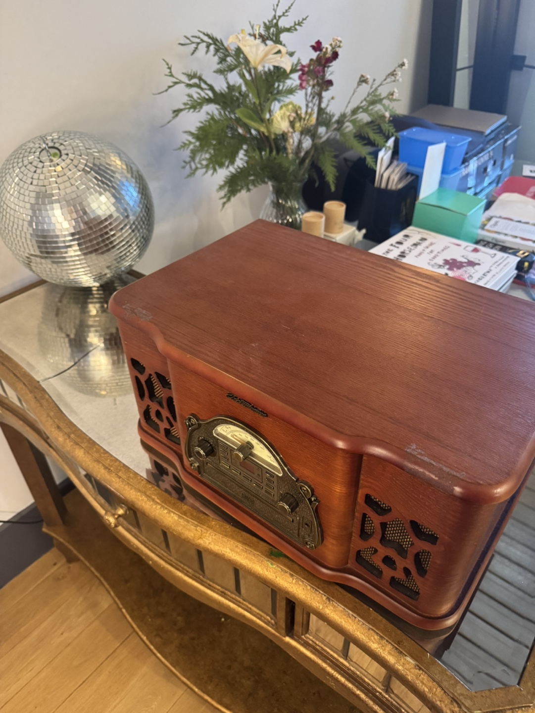 Vinyl Record Player Electrohome Turntable w/ Radio, CD, Speakers - photo 4