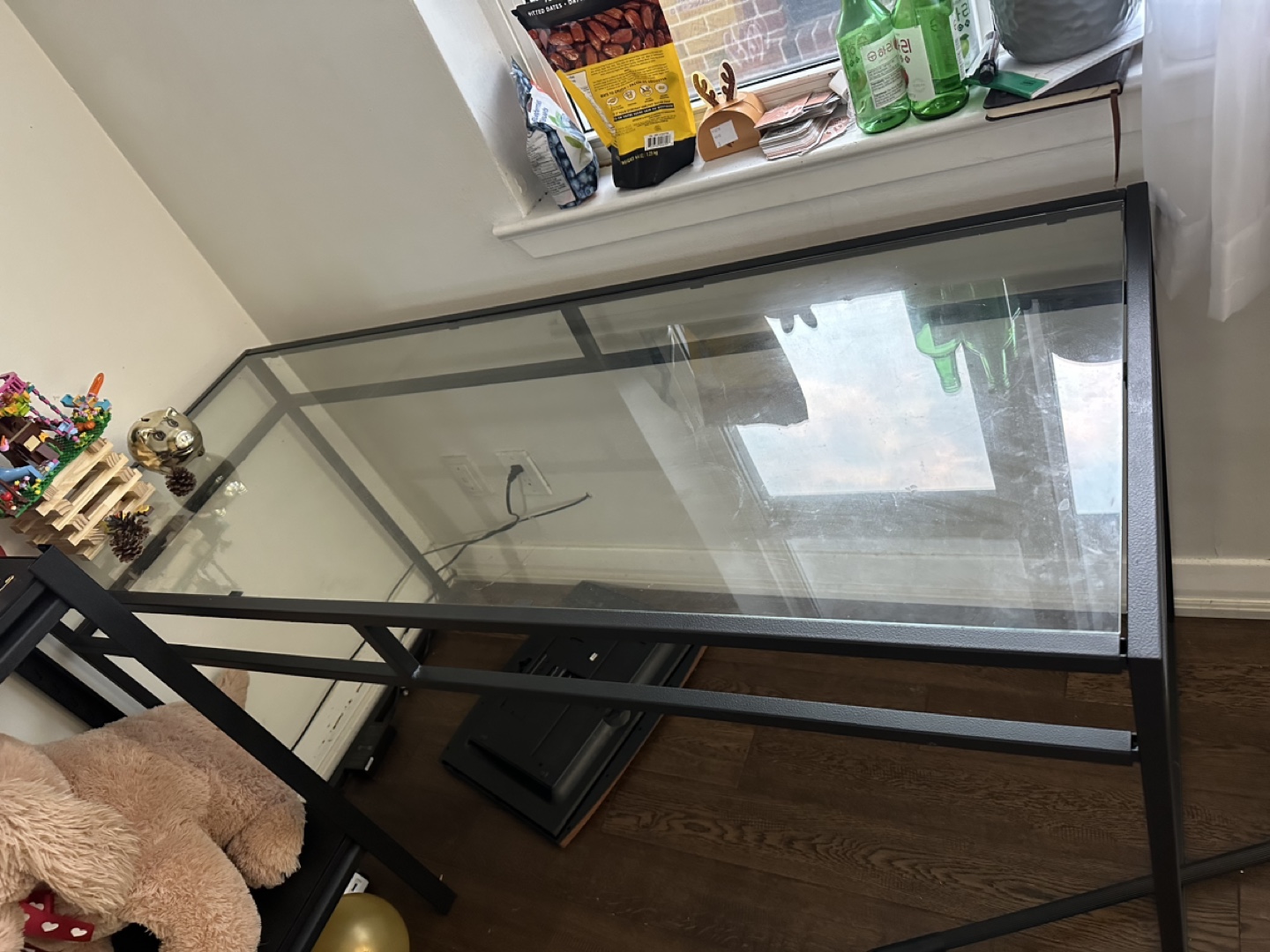 Glass Top Desk - Black Metal Frame