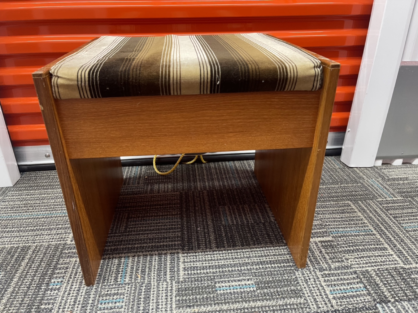 Vintage Mid-Century Modern Striped Upholstered Stool