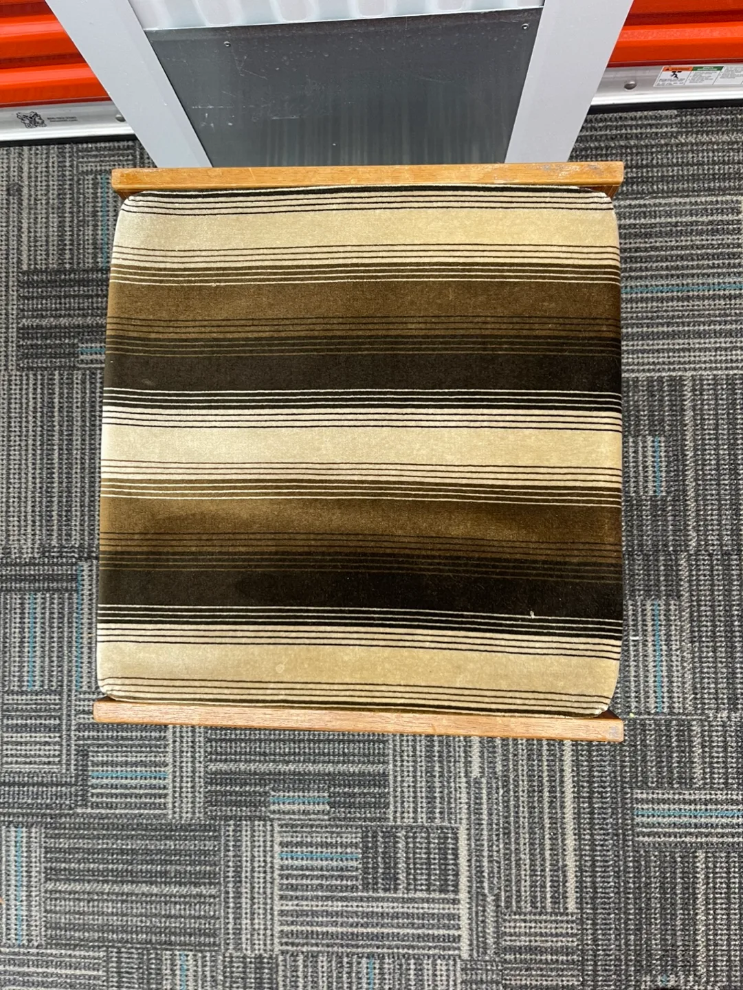 Vintage Mid-Century Modern Striped Upholstered Stool image indicator(2)