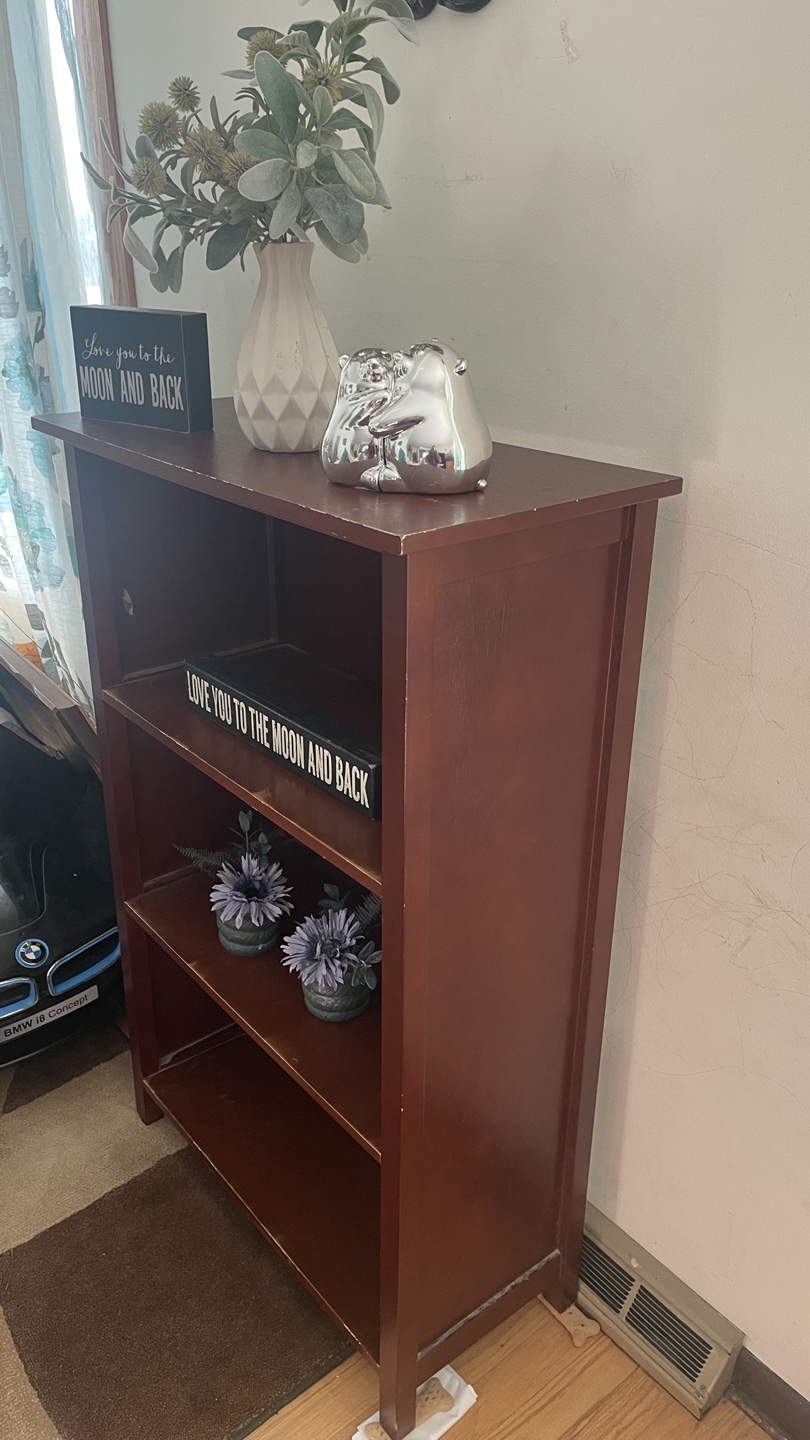 Dark Wood 3-Shelf Bookcase check more pictures condition - photo 2