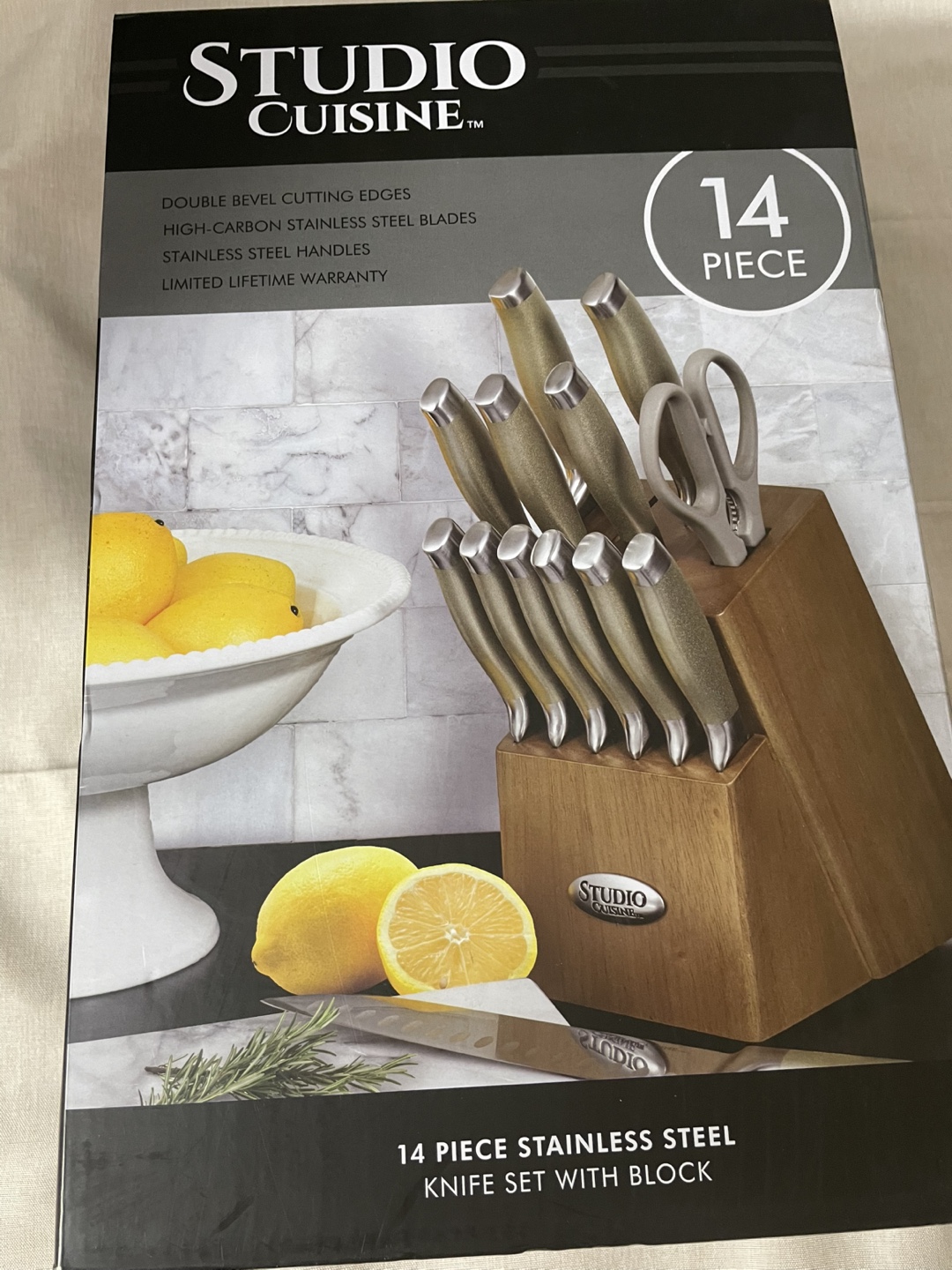 Studio Cuisine 14-Piece Stainless Steel Knife Set with Block