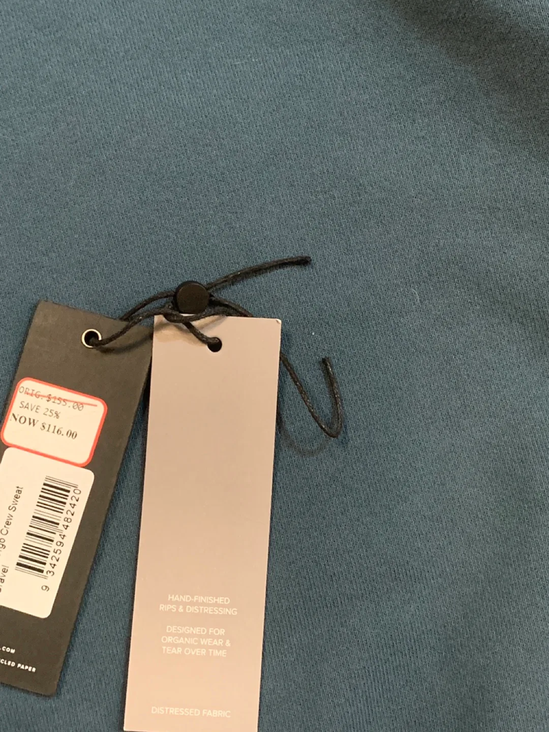 Zane Robe Distressed Crewneck Sweatshirt - Teal - Size XL image indicator(3)