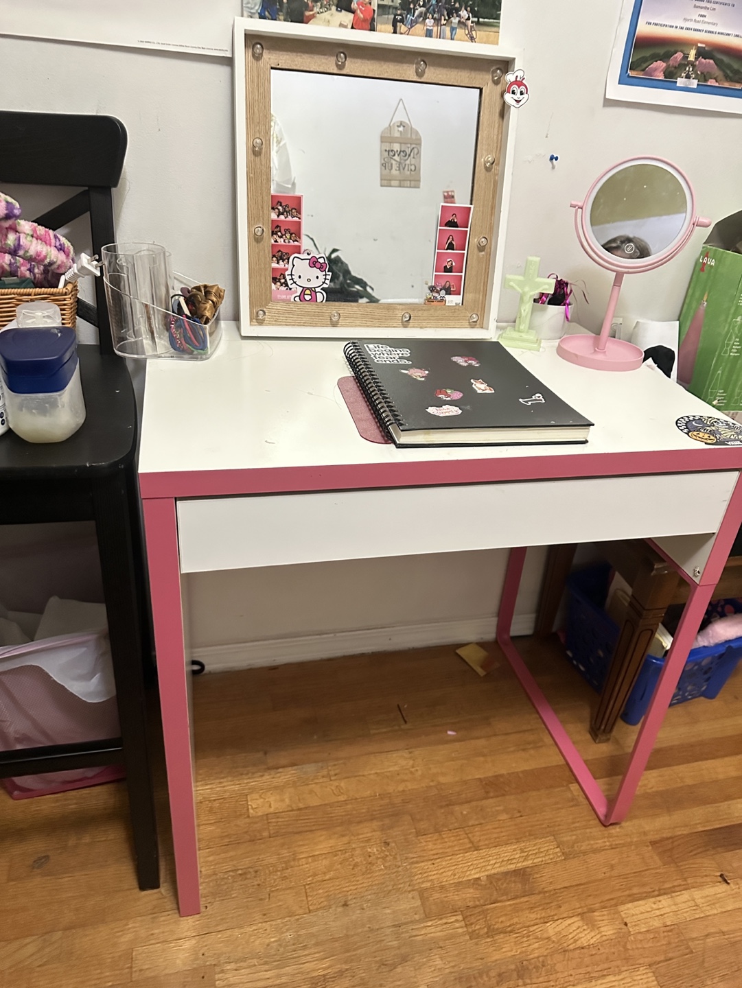 White and Pink Desk with Drawer