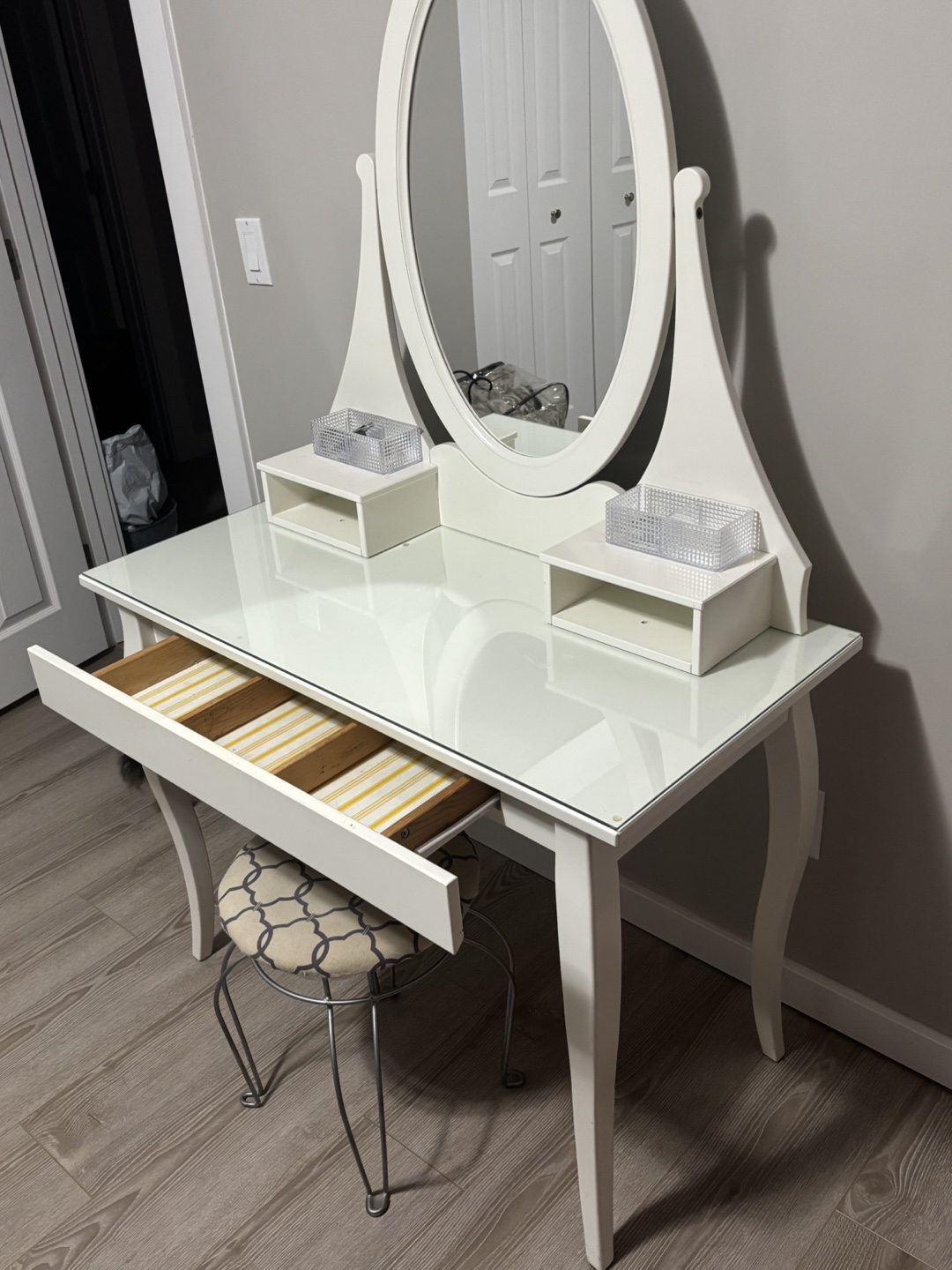 IKEA White Vanity Set with Mirror and Stool - photo 2