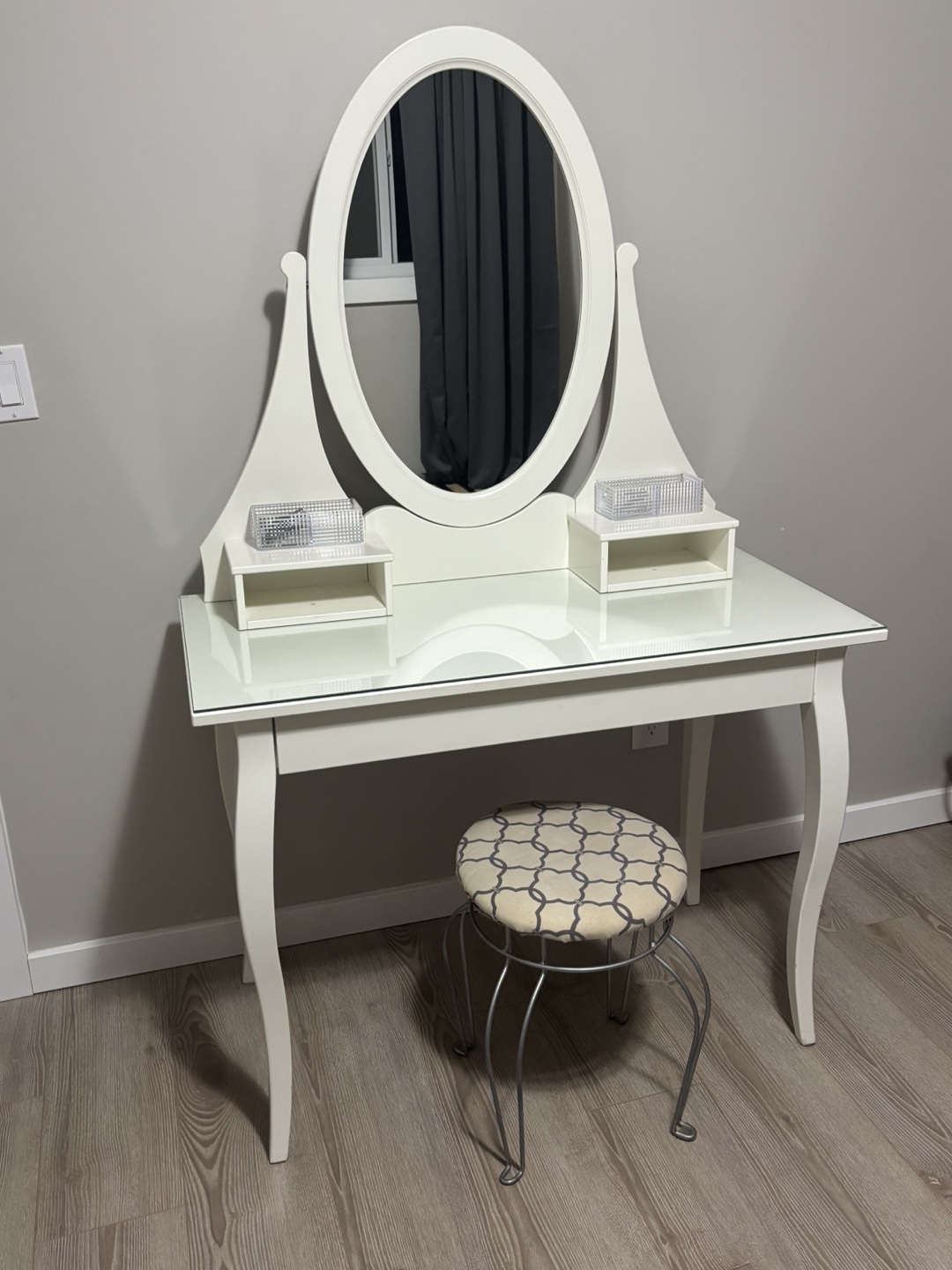 IKEA White Vanity Set with Mirror and Stool