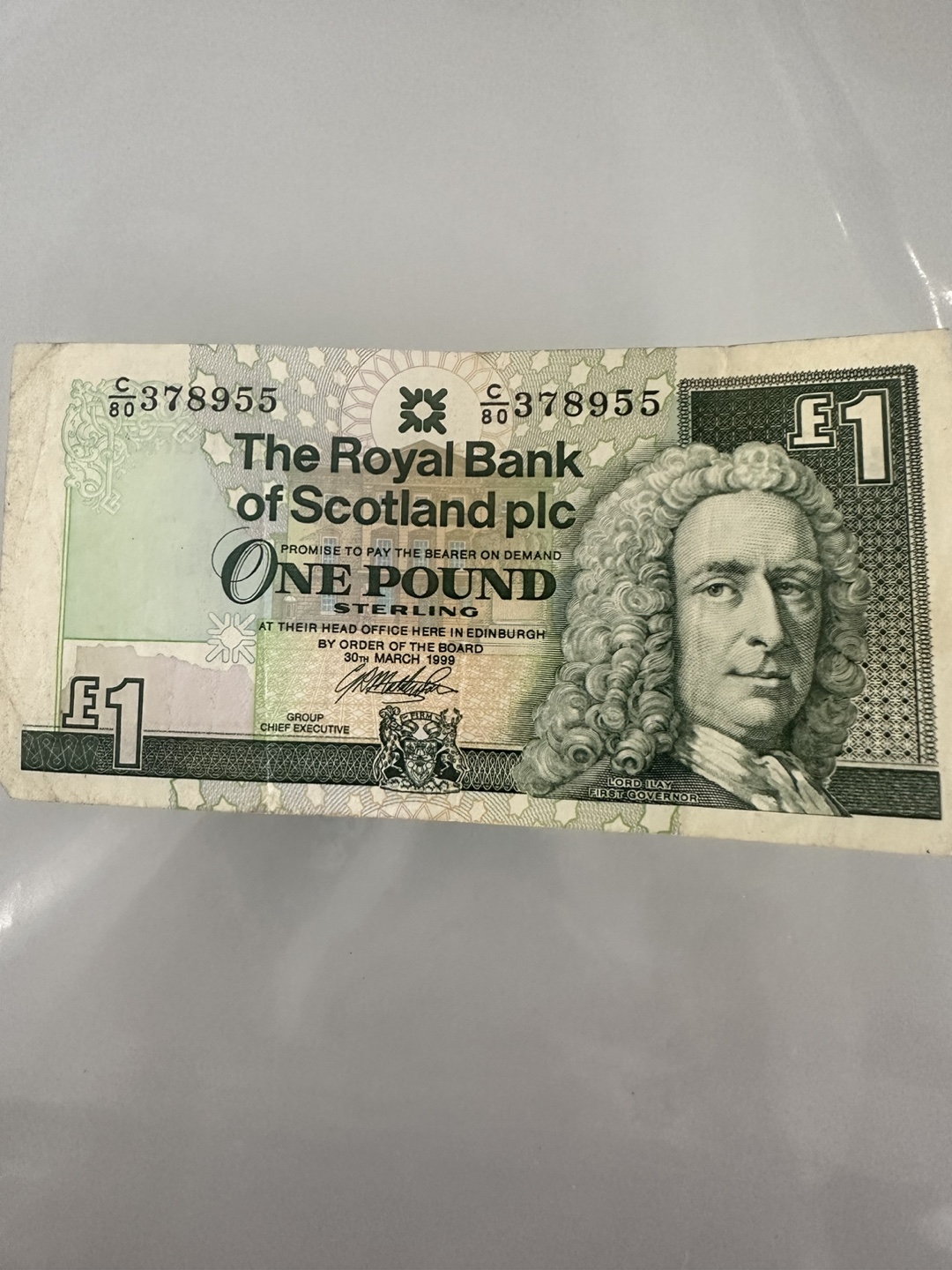 Vintage One Pound Note from The Royal Bank of Scotland