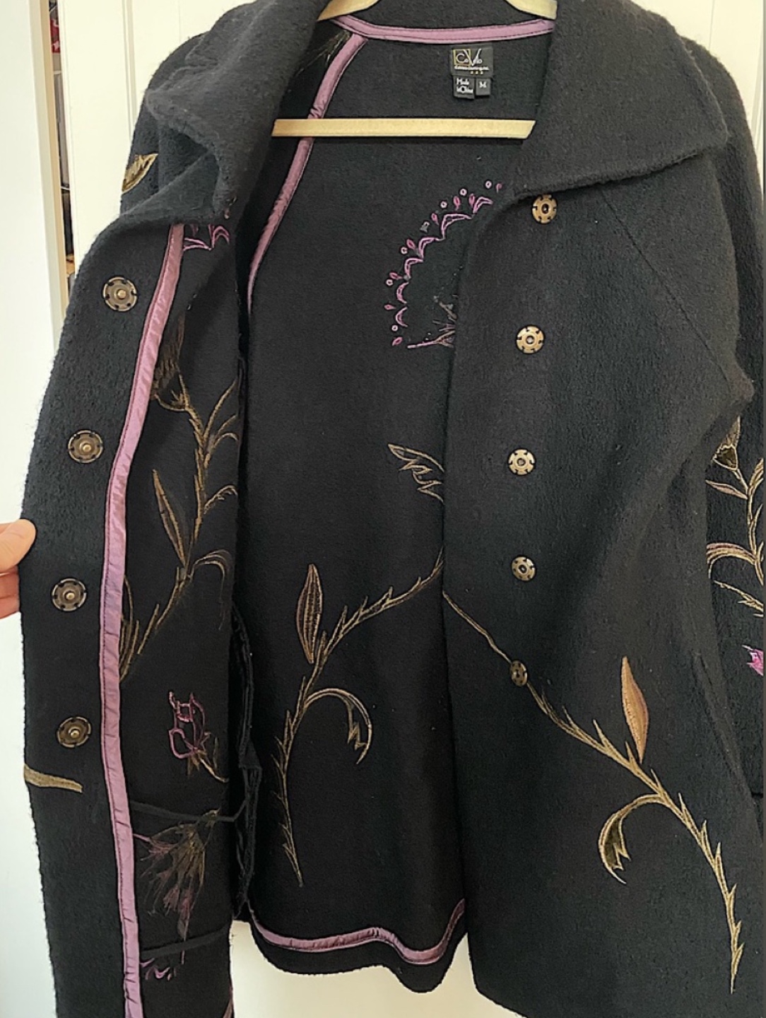 Covelo Wool Coat With Embroidered Flowers Black size M - photo 5
