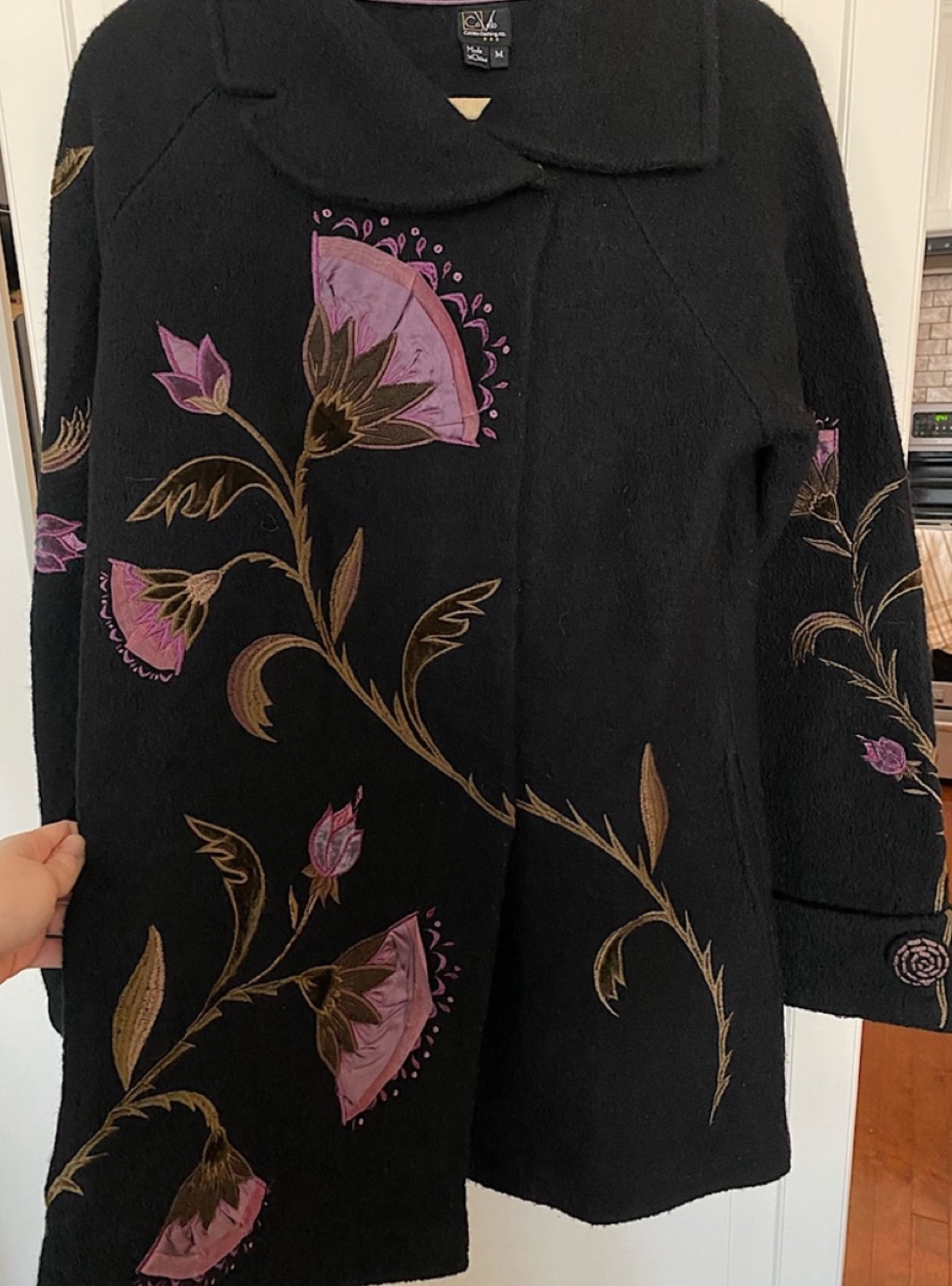 Covelo Wool Coat With Embroidered Flowers Black size M - photo 4