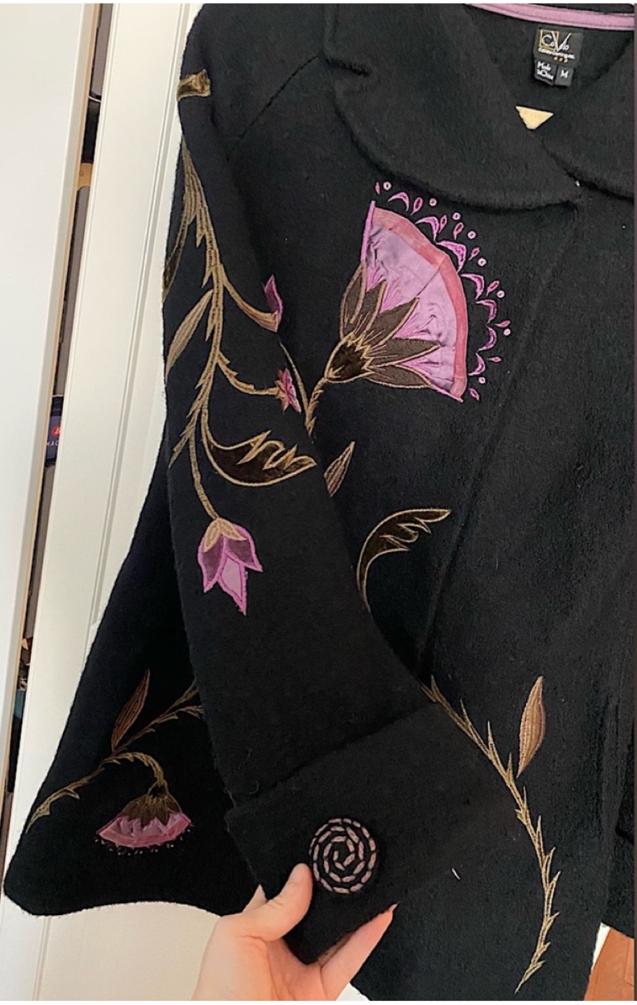 Covelo Wool Coat With Embroidered Flowers Black size M - photo 3