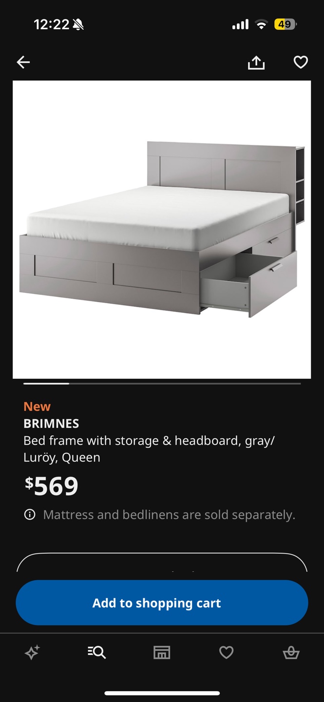 IKEA BRIMNES Queen Bed Frame with Headboard and Storage