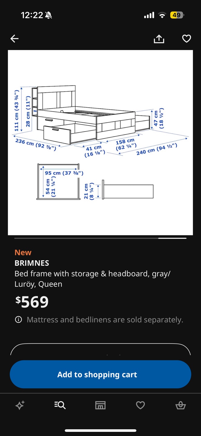 IKEA BRIMNES Queen Bed Frame with Headboard and Storage - photo 5