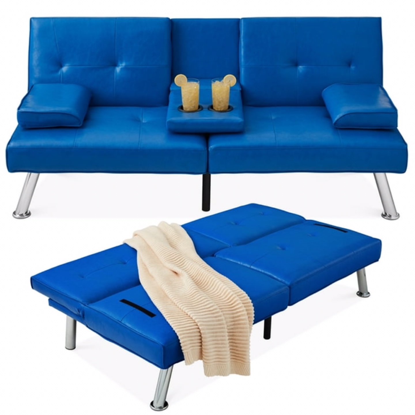Blue Velvet Futon Sofa Bed - photo 3
