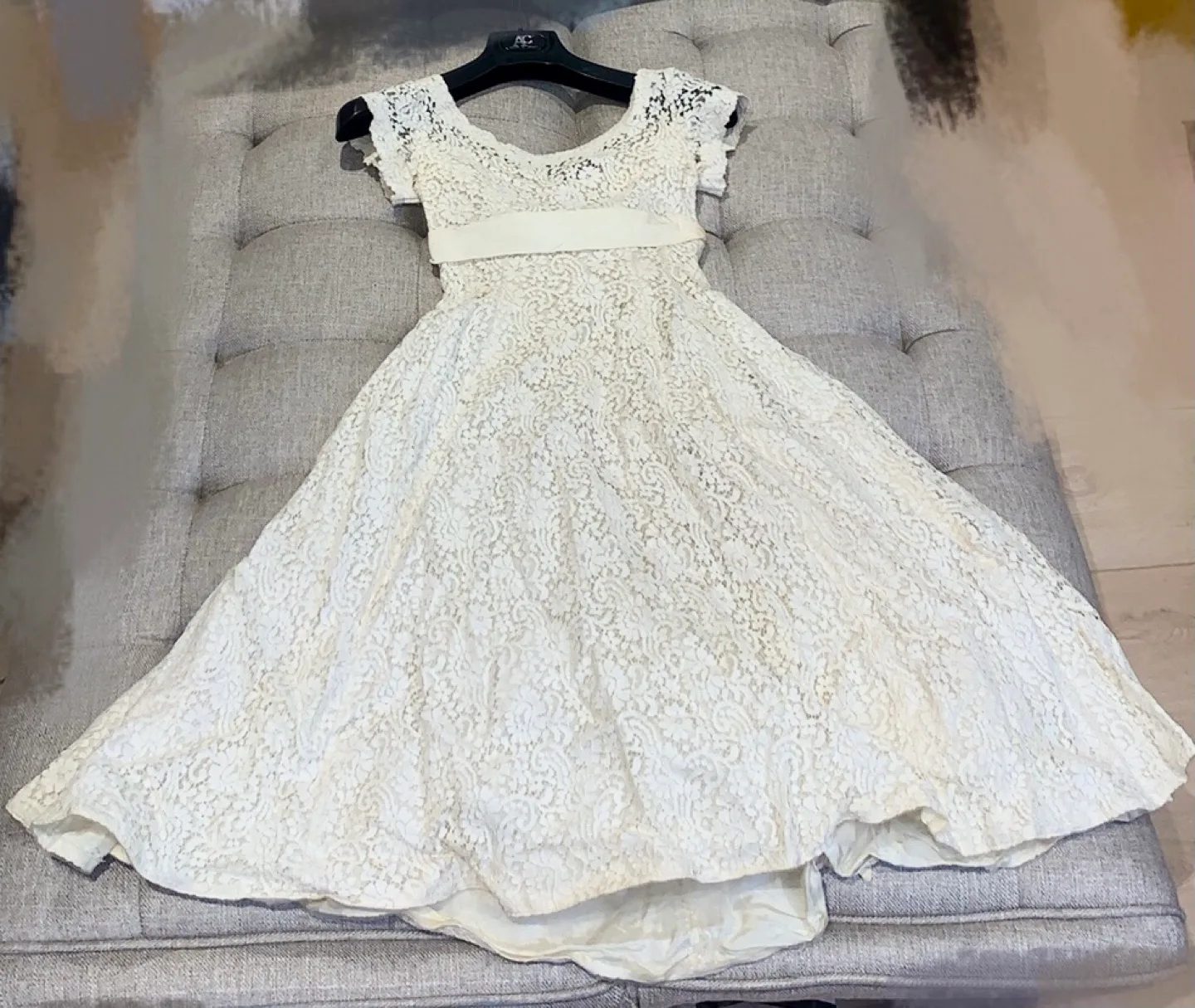 Vintage 90s’ White Lace Fit and Flare Dress thumbnail