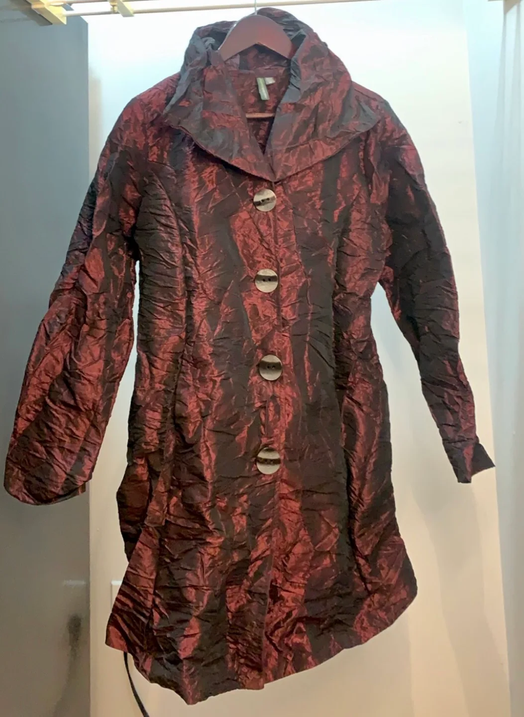 Women's Maroon Crinkled Jacket, Size M thumbnail