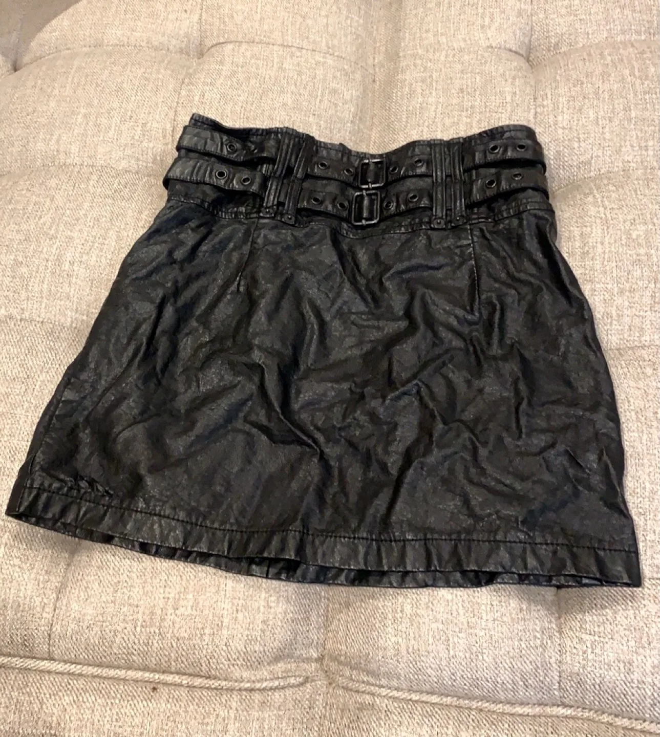 Black Faux Leather Mini Skirt with Buckle Detail thumbnail