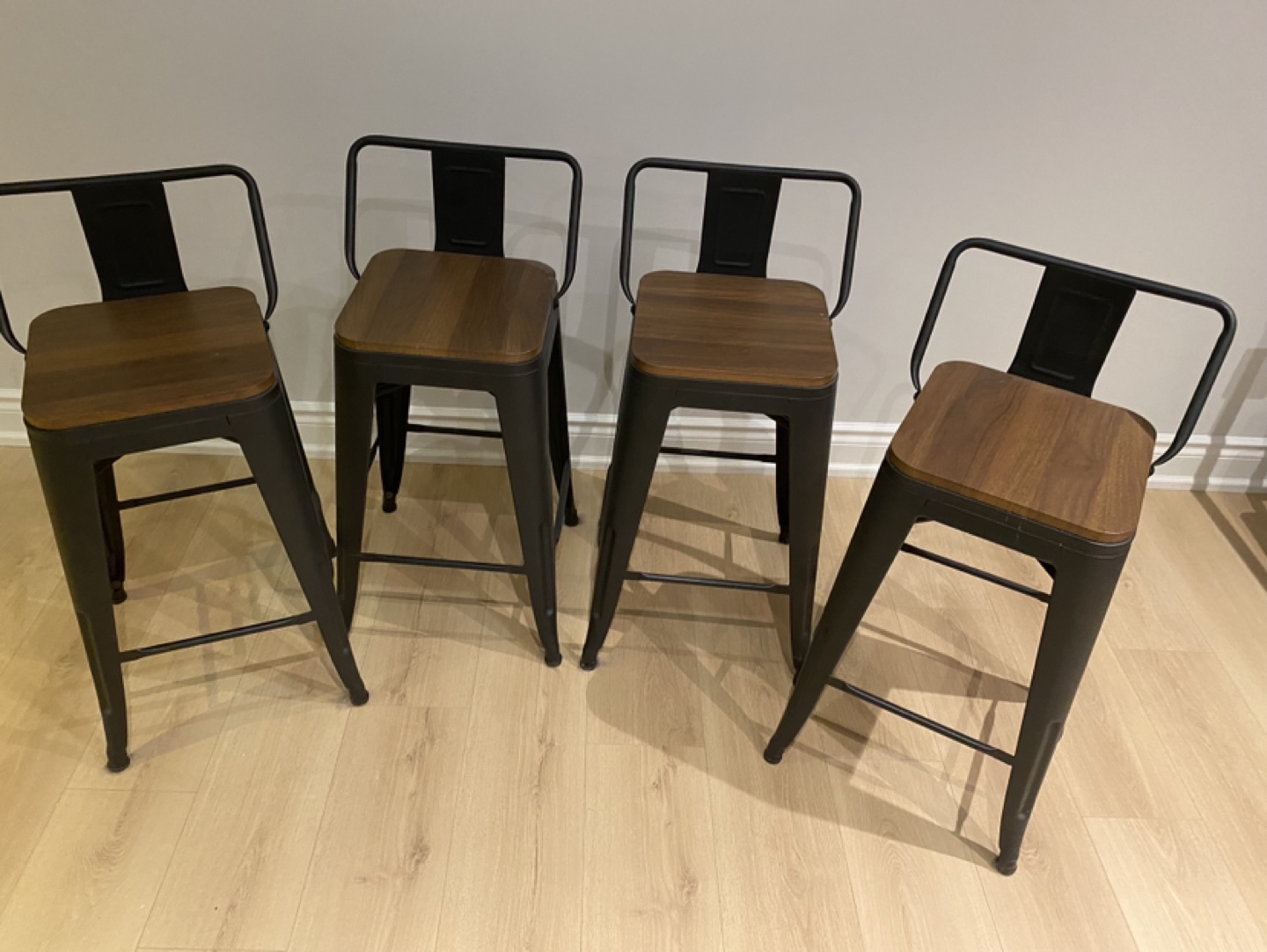 Set of Four Black Metal and Wood Bar Stools - photo 2