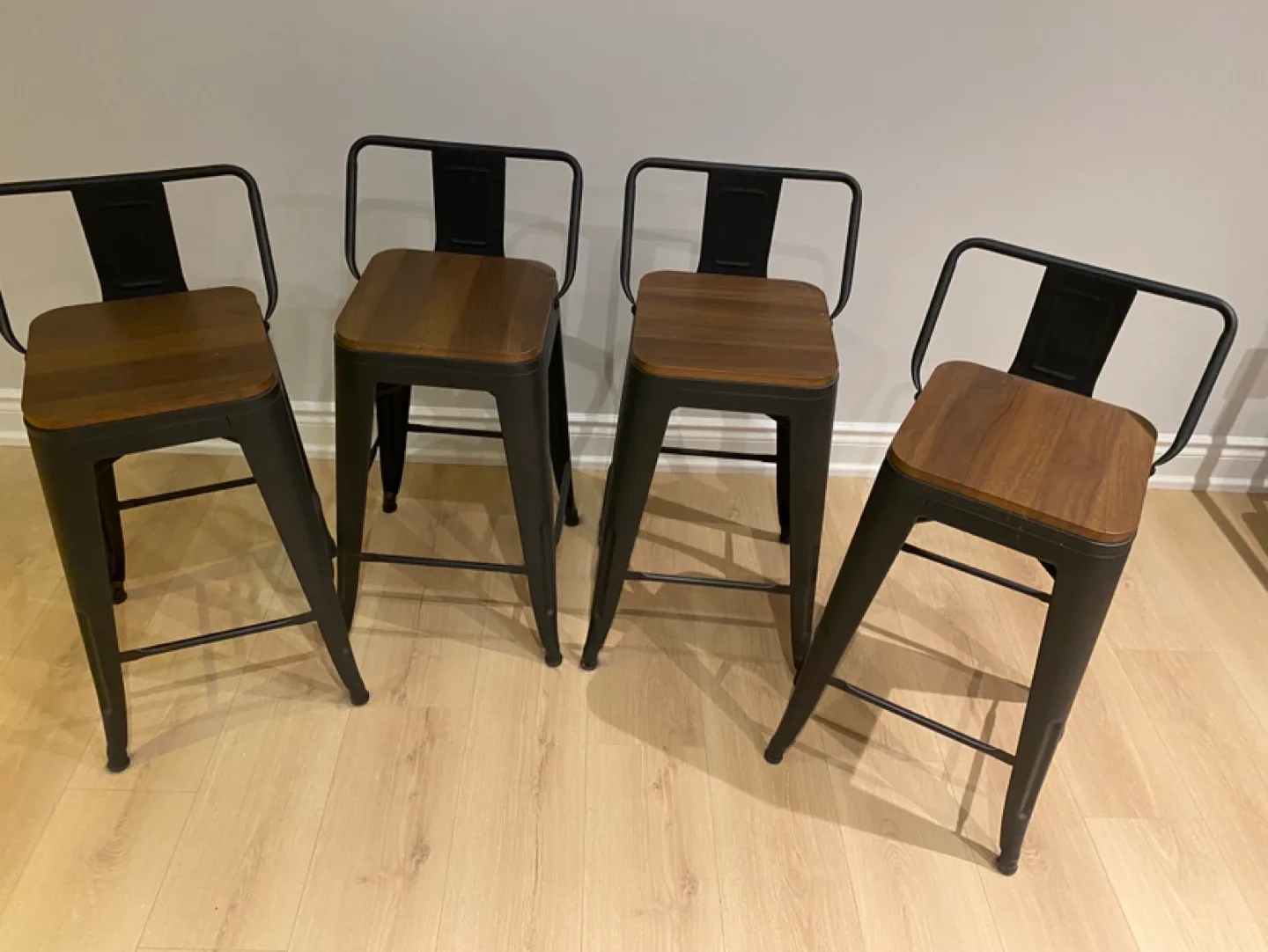 Set of Four Black Metal and Wood Bar Stools image indicator(2)