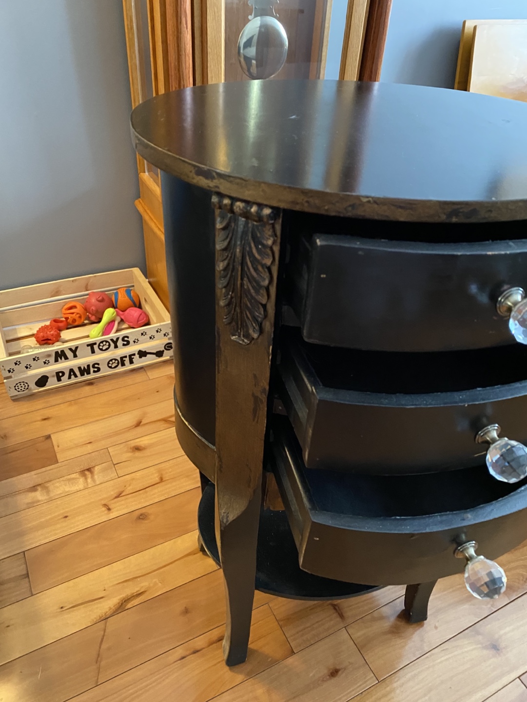 Black and Gold Round Accent Table with Three Drawers - photo 2