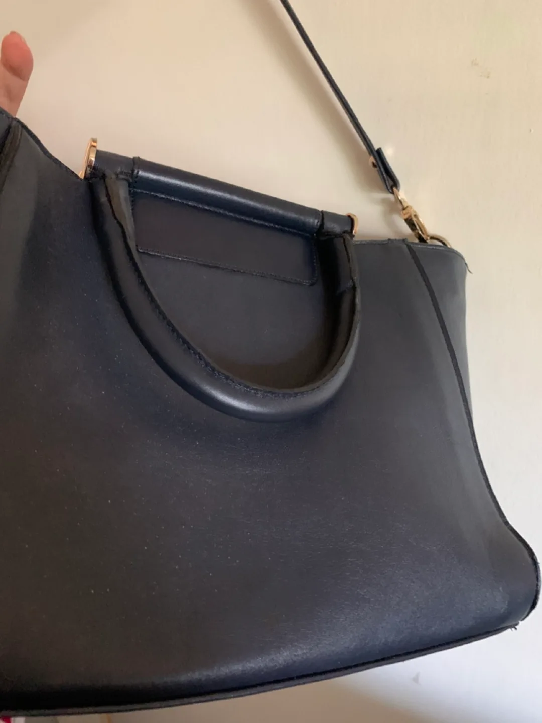 Leather navy blue handbag image indicator(3)