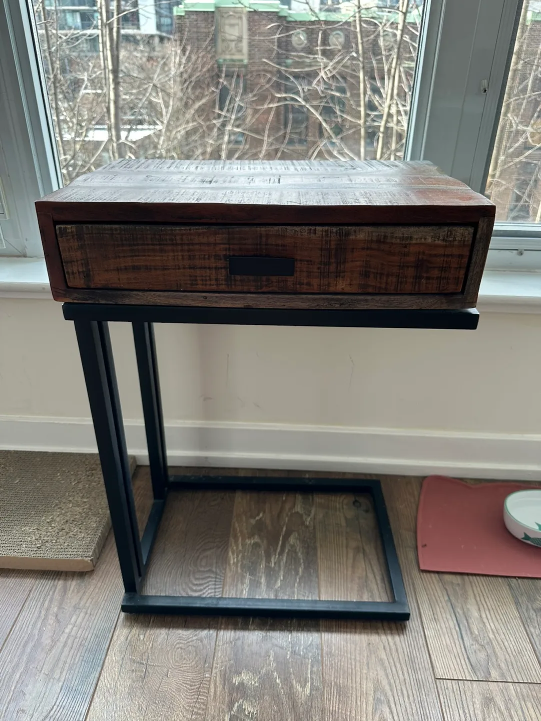 Acacia wood side table thumbnail
